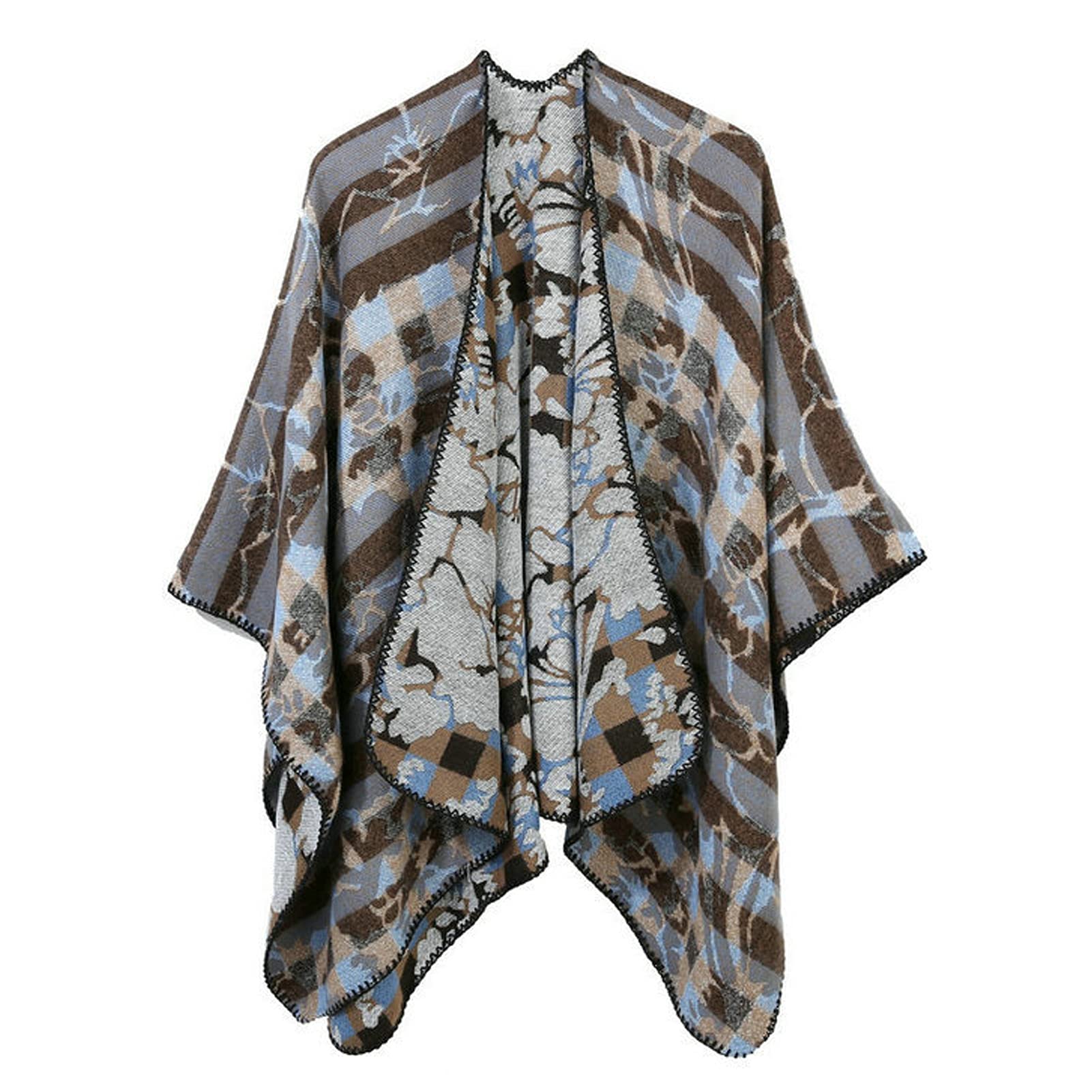 Poncho reversible de gran tamaño para mujer, con capa de abrigo, cálido y suave, para mujer, manta impresa, 002-130 x 155 cm