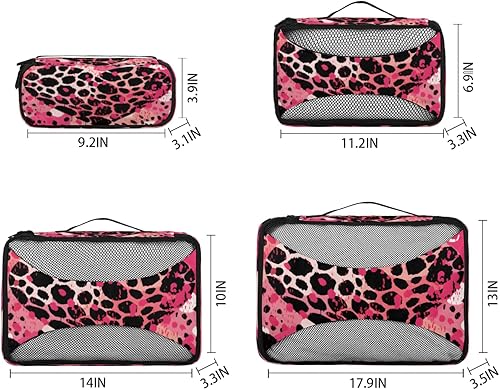 Miniatura 2 de Leopard Print Love Packing Cubes 4 Pack Travel Packing Bags Set Lightweight Mesh Travel Luggage Organizer Clothes Carry on Suitcase Bags for