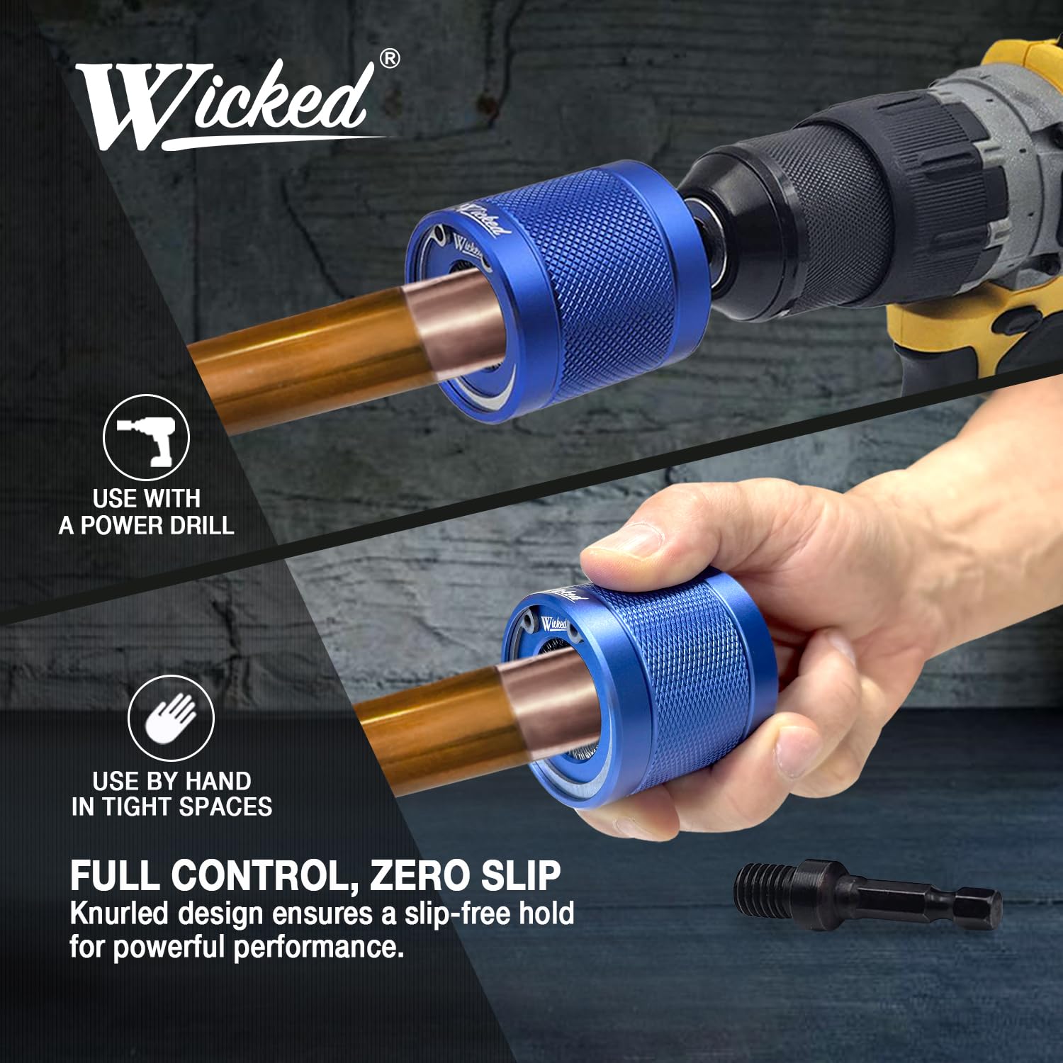 Wicked Wicked - Kit di spazzole per la pulizia di tubi in rame, 2,5 cm, strumento professionale per idraulici, tutti i metalli, resistente costruzione di grado con parti sostituibili