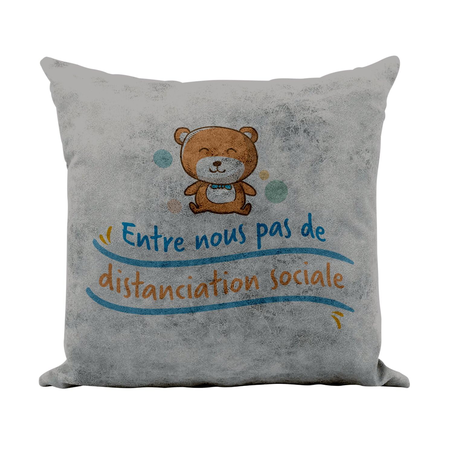 Coussin similicuir gris 40x40 cm déhoussable toucher cuir motif doudou mignon