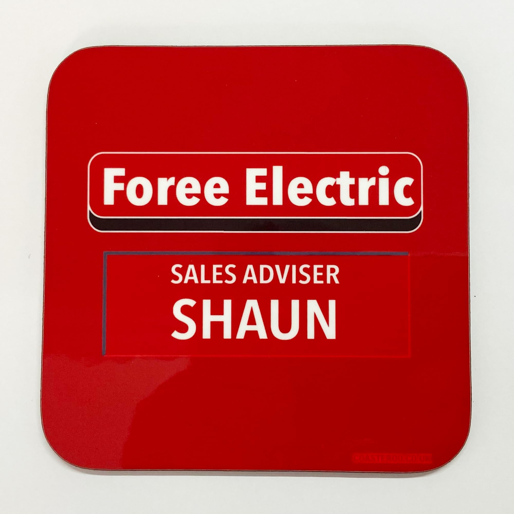 Coasteroo Black Foree Electric Sales Adviser - Inspired By Shaun Of The Dead - Drinks Coaster - Hardboard - 9Cm X 9Cm - Gloss Finish
