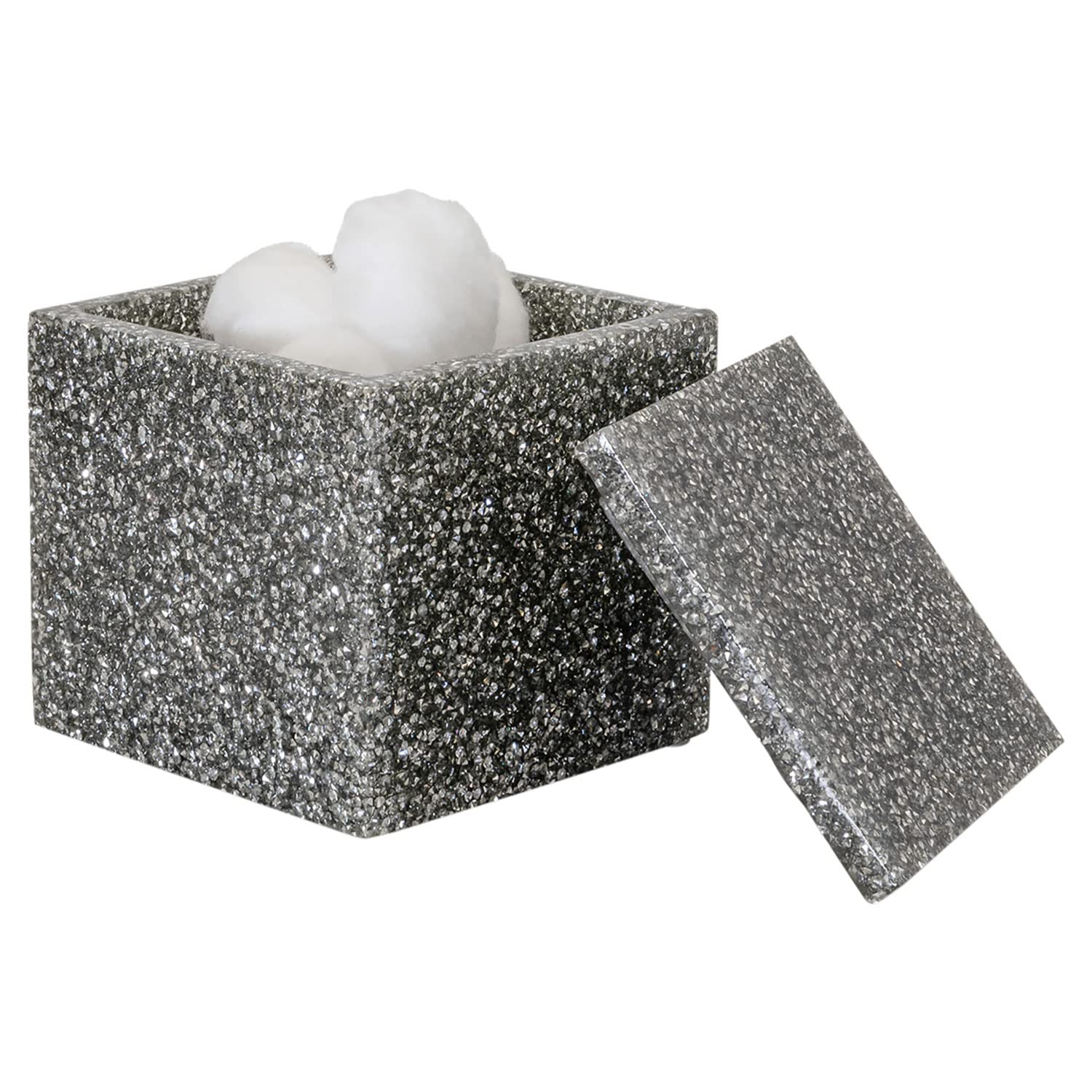 Luminous Cotton Ball Holder, Sparkling Rhinestones in Resin, Durable, Non-Porous, For Luxury Bathroom Décor Accessories, Topaz, 3.5