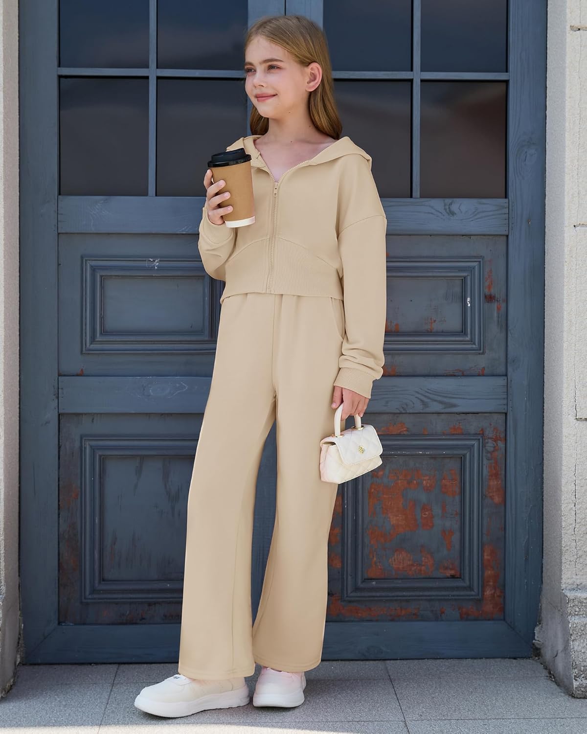 Girls 2 Piece Outfits Hoodie Zip Drop Shoulder Sweatshirt and Sweatpants Set with Pockets Sweatsuit Fall Clothes - Image 3