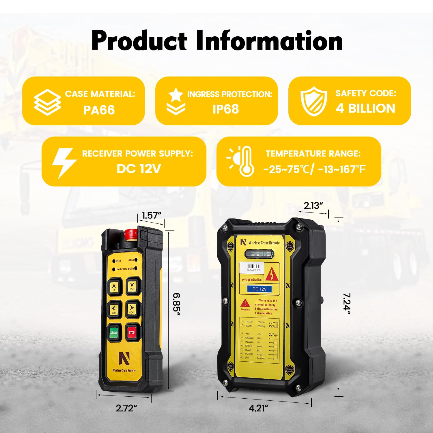 NEWTRY Mando remoto inalámbrico de grúa de 12 V, alcance de control inalámbrico de 300 m, 4 canales, control inalámbrico para industria, polipasto, camión, grúa, interruptor de elevación