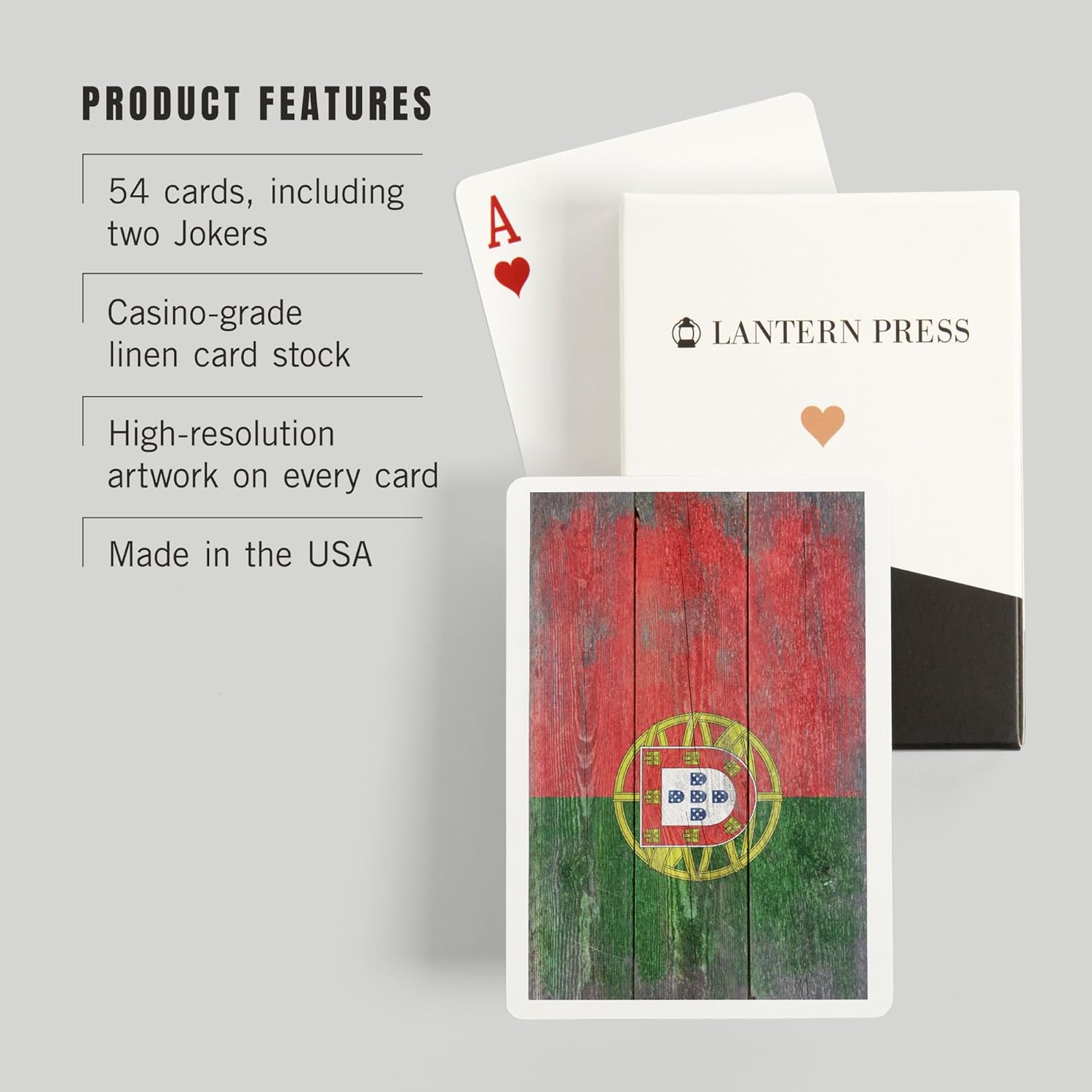 Lantern Press Rustic Portugal Country Flag, 52 Playing Cards for Adults, Poker Size Card Deck