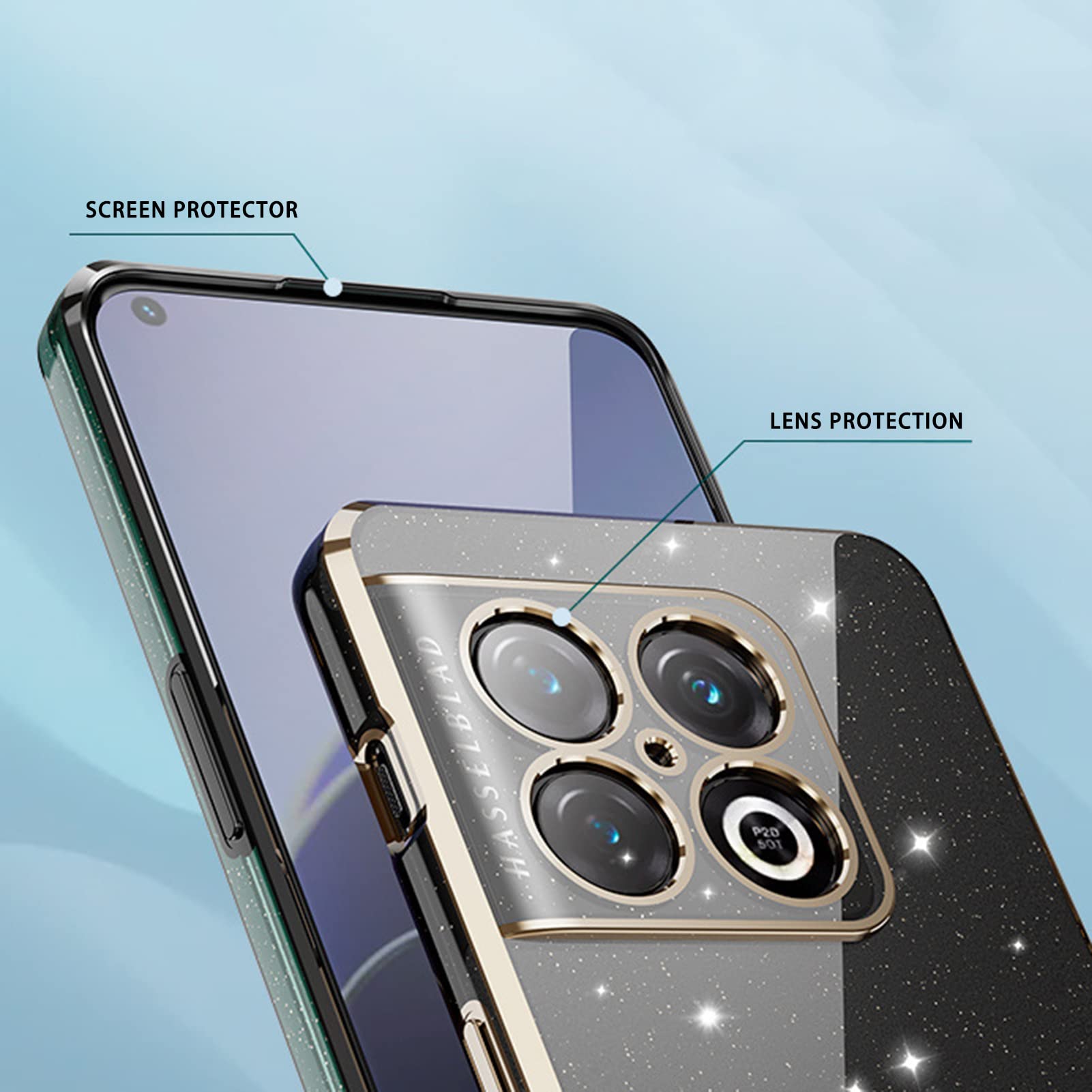 Custodia per OnePlus 10 PRO 5G, Brillante Case Trasparente con Funzione Anti-Ingiallimento Cover Slim TPU Silicone Custodia Resistente Smartphone Case,d'oro