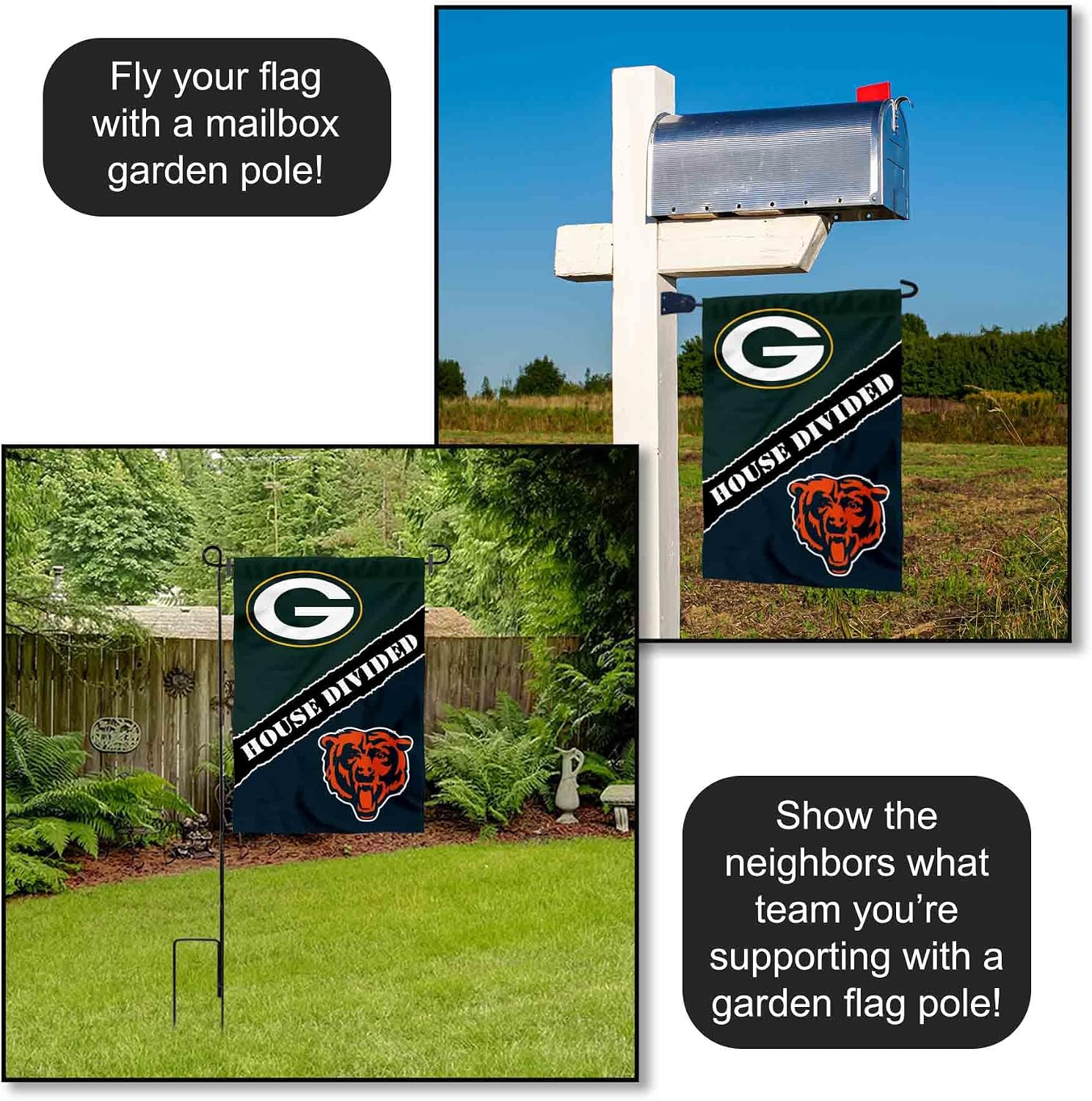 House Divided Packers and Bears Double Sided Garden Flag