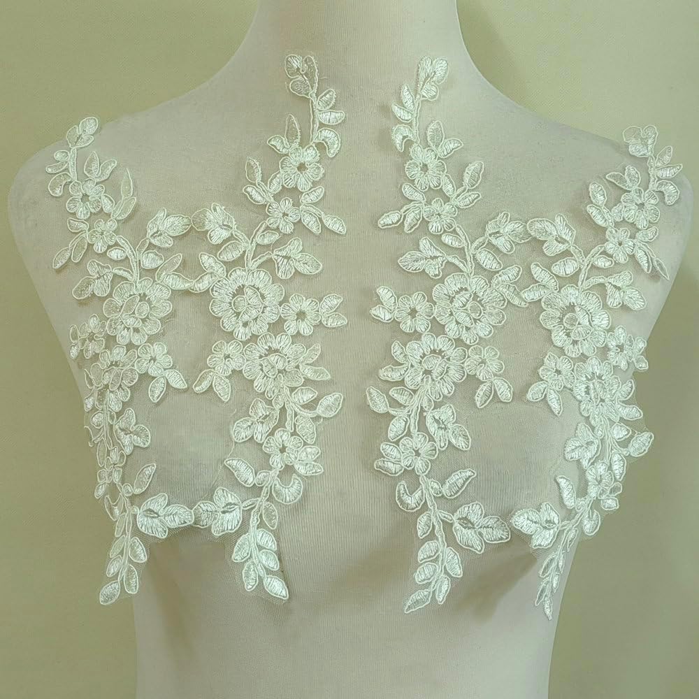 2 Pair of Lace Decal Clothing Decoration Headwear Lace DIY Wedding Accessories (White)