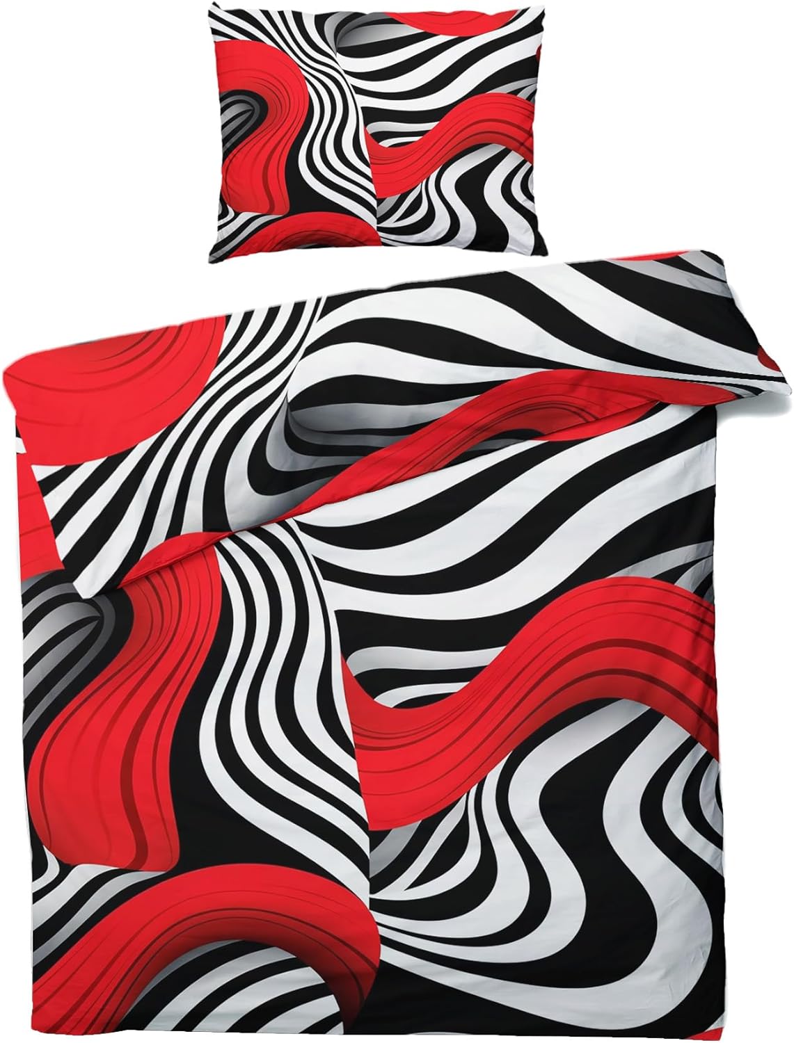 Optical Illusion Bedding King Size Red Black and White Duvet Cover Sets 3 Pieces Reversible