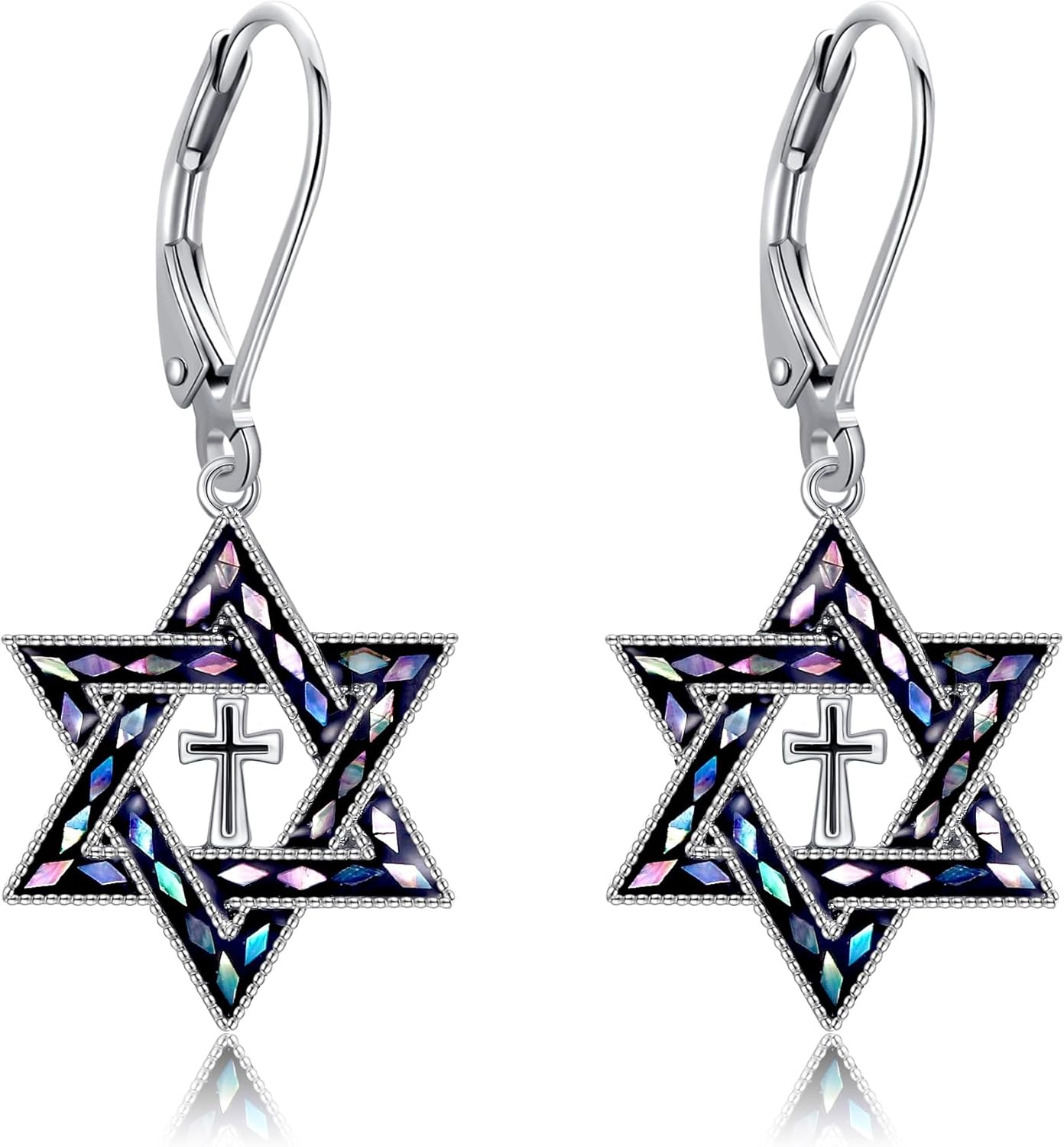 Star of David Earrings 925 Sterling Silver Cross Star of David Dangle Drop Earring Jewish Christian Jewelry Gifts for Women