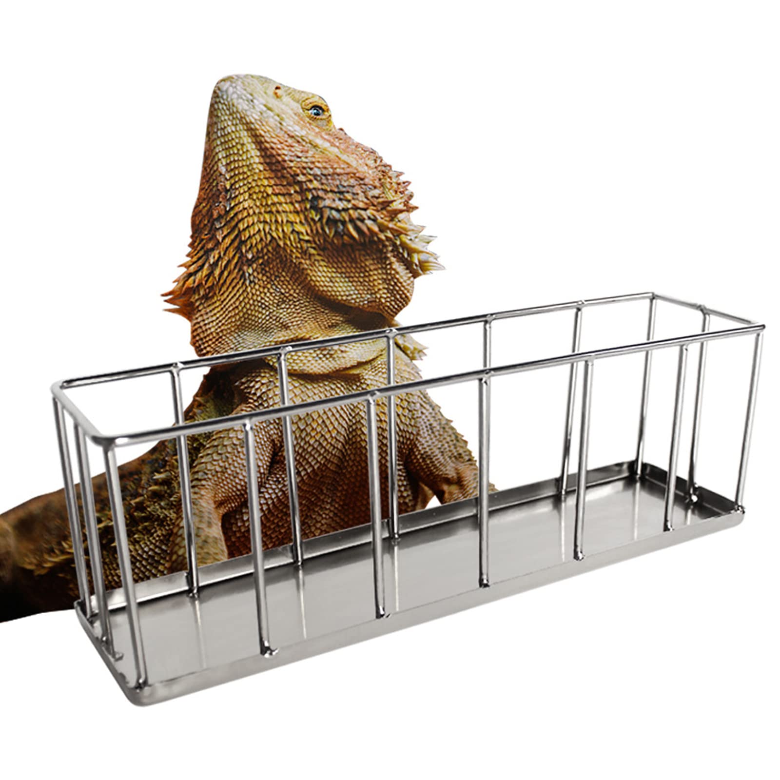 Hakona カメ 給餌ボウル 亀 かめのえさ 摂食皿 矩形 爬虫類・両生類用餌入れ・ボウル ステンレス 亀用品 えさ皿 水入れ 多機能 自動給餌器 亀の餌 水飲み ケージ用 科学的摂食 食糧 ディスペンサー ヘビ/トカゲ/ヤモリ/陸亀/半水亀/カエル/やどかり シルバー
