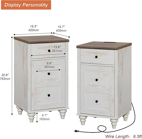 Miniatura 10 de WAMPAT Mesitas de noche con estación de carga, juego de 2 mesas auxiliares con tomas de corriente y puertos USB para sala de estar, mesa auxiliar