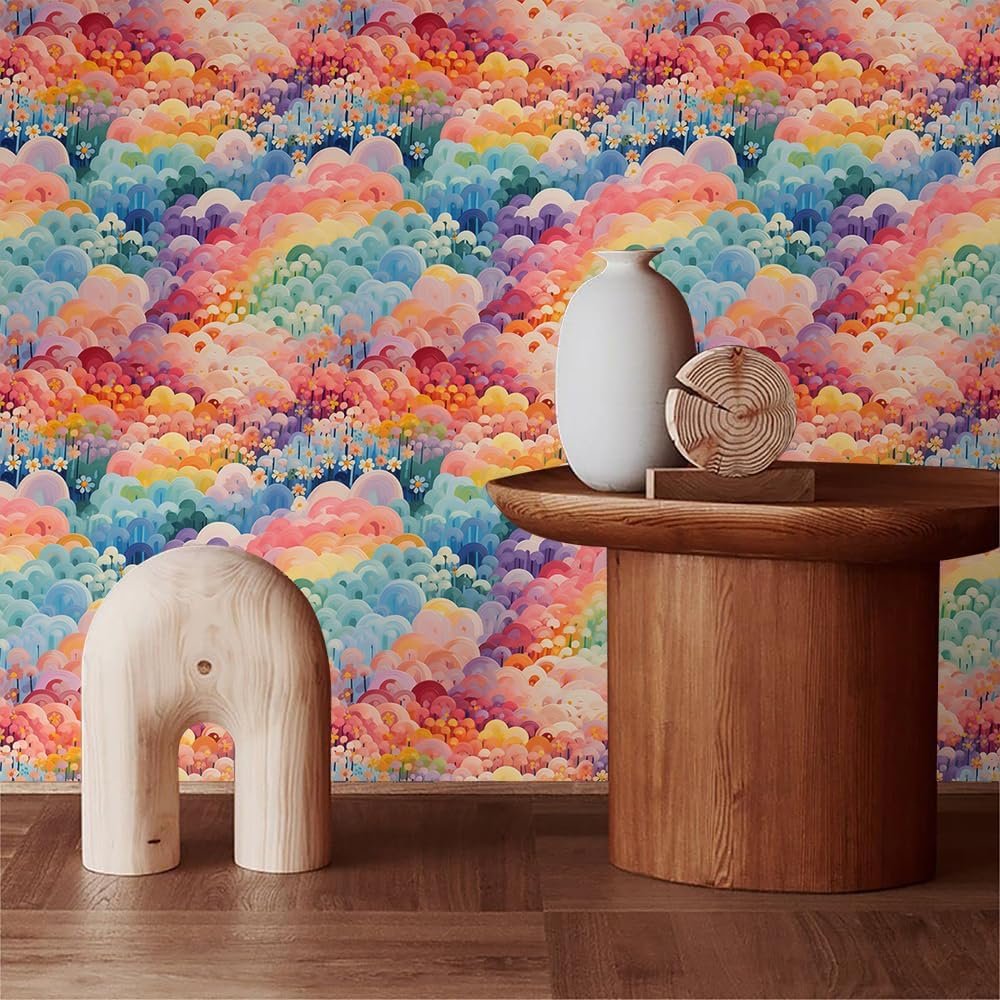 MuralPeel Colorful Fairy Rainbow Forest Cloud Dreamy Peel and Stick Wallpaper Self Adhesive Removable Easy Peel Off Stick on Wall Paper for Bedroom Cabinet Renter