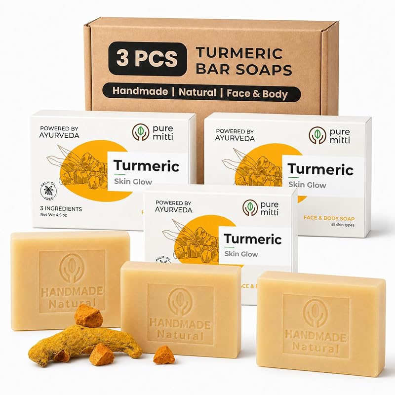 Sabonete em barra de cúrcuma para rosto e corpo Pure Mitti, sem ácido kójico, pacote com 3
