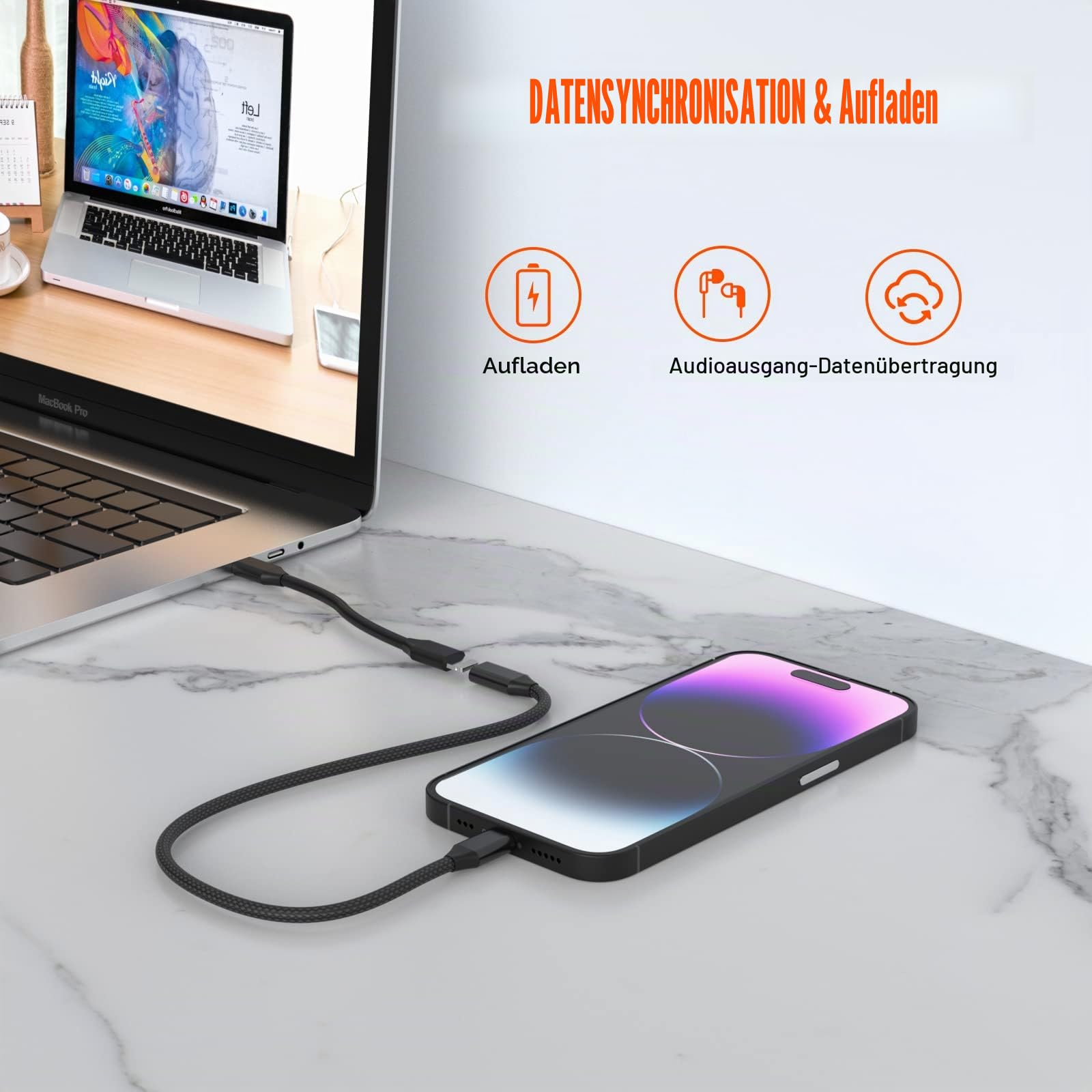 iPhone-Ladegerät-Verlängerungskabel, [Apple MFi-zertifiziert] Nylon geflochtenes Lightning-Verlängerungskabel Stecker auf Buchse, Audio HDMI, OTG