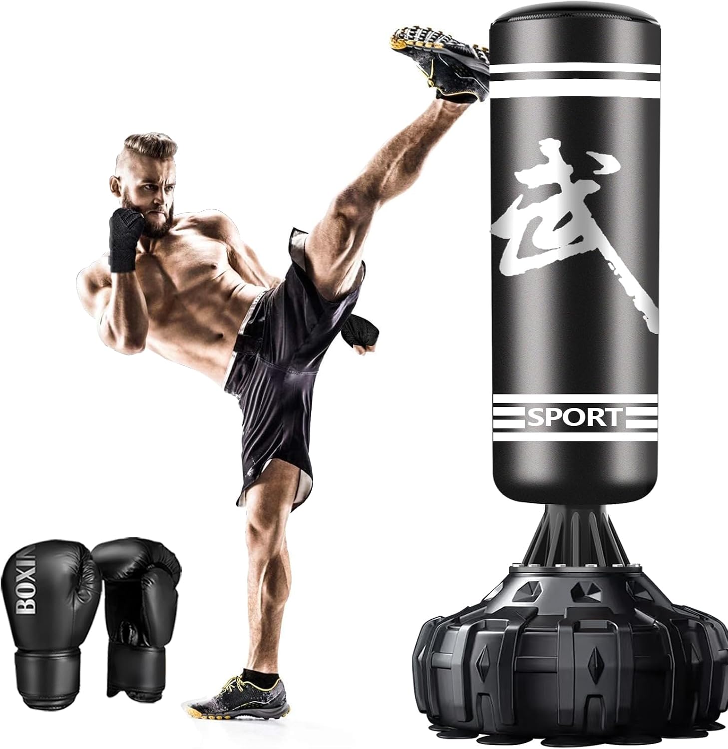 Freestanding Punching Bag for Adults, 67'', Heavy Boxing Bag with Boxing Gloves, No Spring Low-Noise, for Home Office Kickboxing