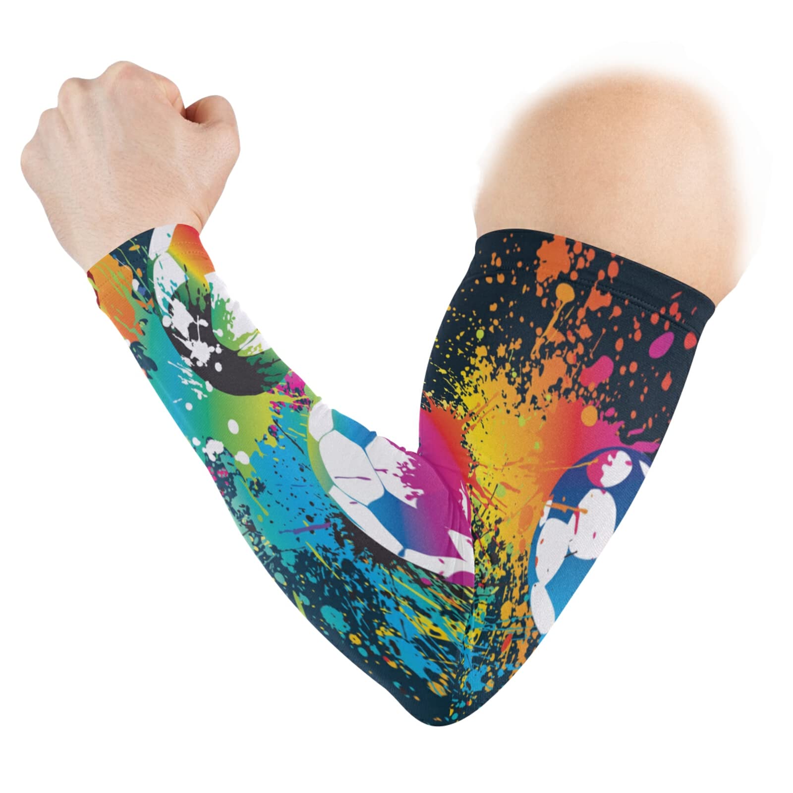 Colorful Footballs Spots Dots Paint on Black 1 Pair Cooling Sports Arm Sleeves, Cover Uv Sun Protection Warmer for Sports Men Women Running Golf Cycling Riding Jogging