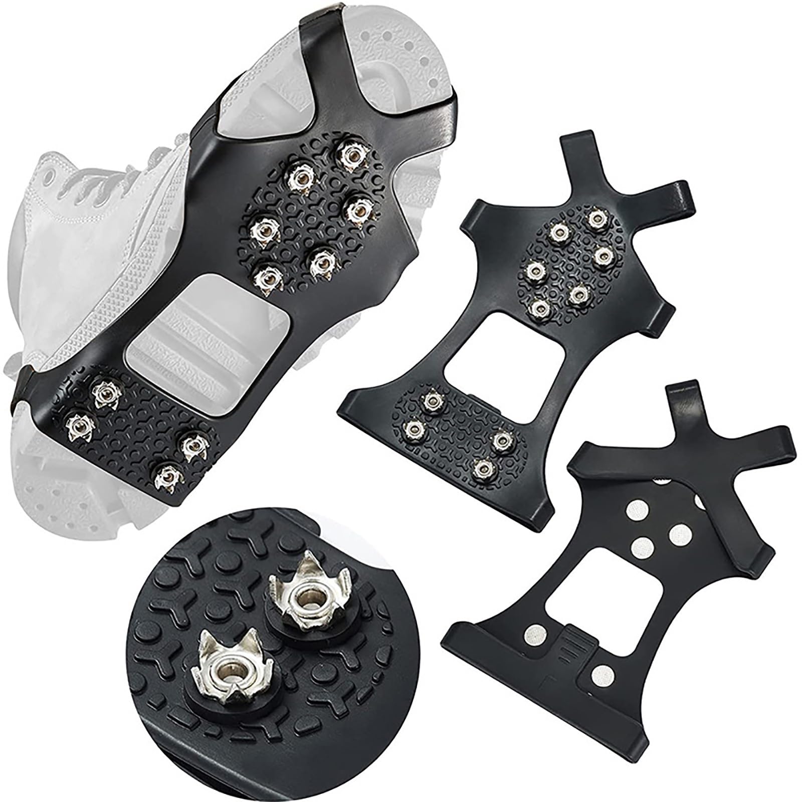 Anti Slip Traction Cleats for Ice & Snow Stainless Steels Ice Spikes Ice Cleats Crampons 10 Spikes Shoe Ice Snow Grips