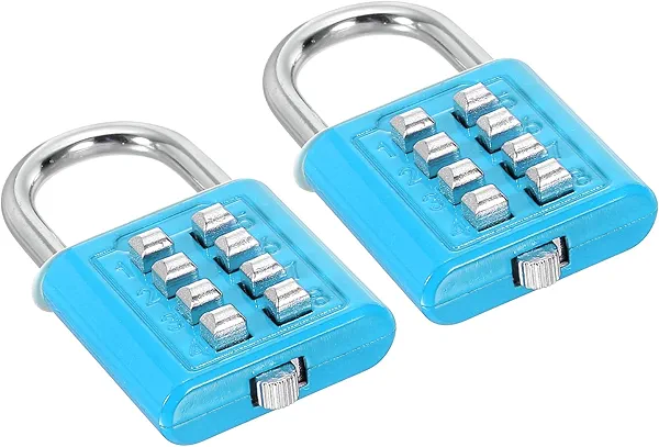 PATIKIL 8 Digit Button Combination Padlock, 2 Pack 4 Position Locking Mechanism Push Button Security Digital Lock for Gym Sports Locker Cabinet Toolbox, Blue