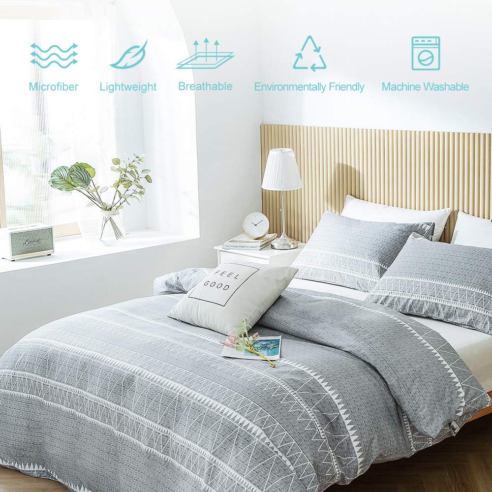 Lekesky Super King Duvet Set Grey Bedding, Boho Stripe Print Duvet Cover Sets Super King Size (1x Quilt Cover - Image 2