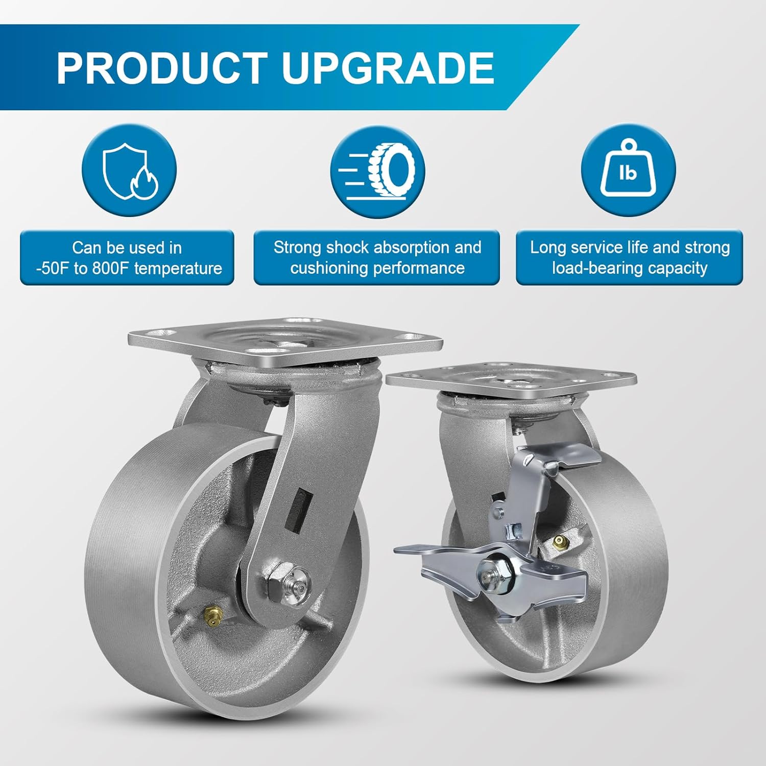 5"x2" Industrial Casters- Heavy Duty Casters, Cast Iron Wheel,Steel Casters Set of 4 Capacity up to 4000 Lb. Use for Platform Truck, U-Boat Cart,Workbenche(2 Swivel & 2 Rigid)