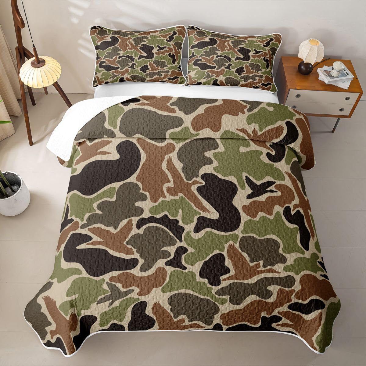 Feelyou Duck Camouflage Bedspread Quilt Set Queen Size Kids Boys Girls
