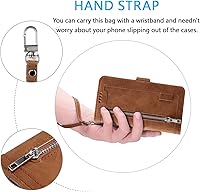 Vista 4 de UEEBAI Funda tipo cartera para iPhone 6 Plus iPhone 6S Plus, retro 9 ranuras para tarjetas con cremallera, funda de cuero sintético con cierre Marrón