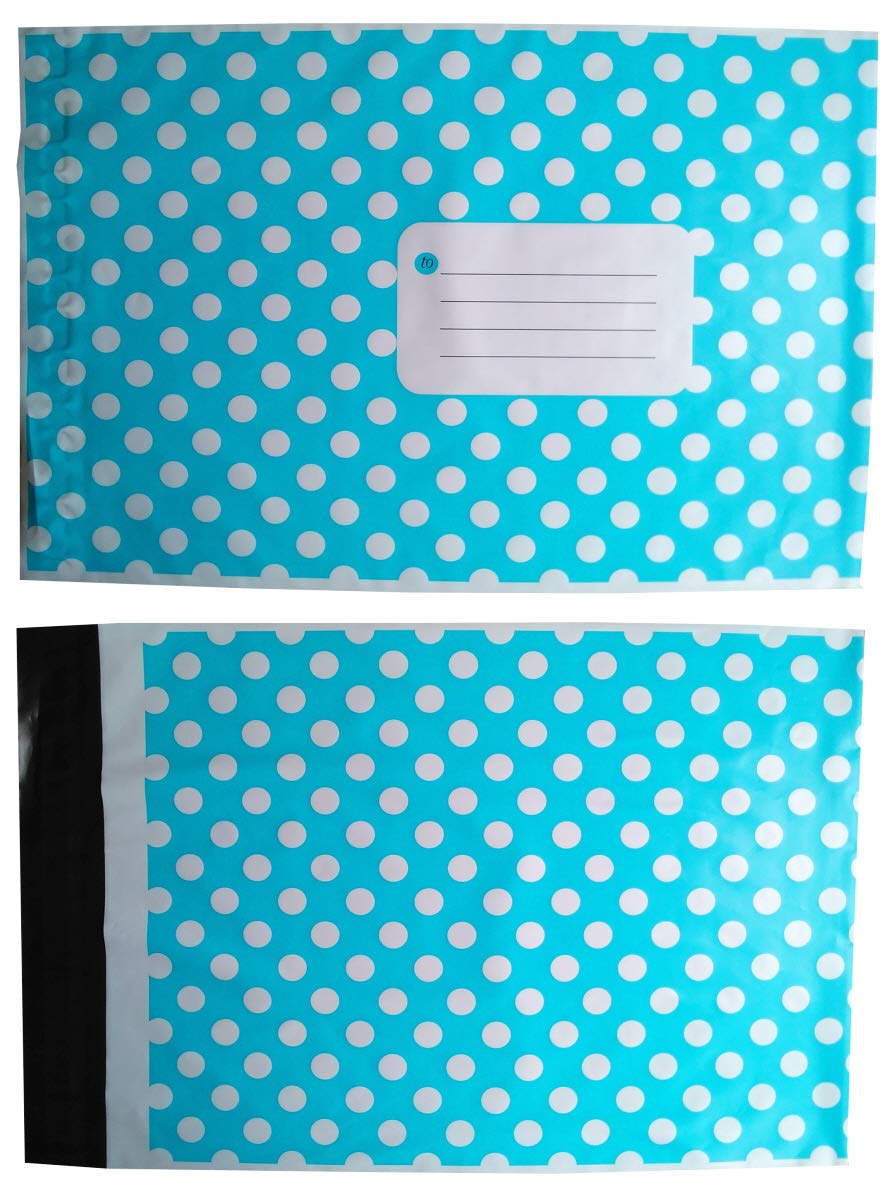 25 BABY BLUE COLOURED POLKA DOT SPOTTED DESIGN PRINTED PLASTIC SELF SEAL PACKAGING MAILING BAGS - LARGE SIZE 13 x 17" 320 x 440mm 50mu STRENGTH - POLYTHENE OPAQUE POSTAL PACKING POSTAGE MAILERS