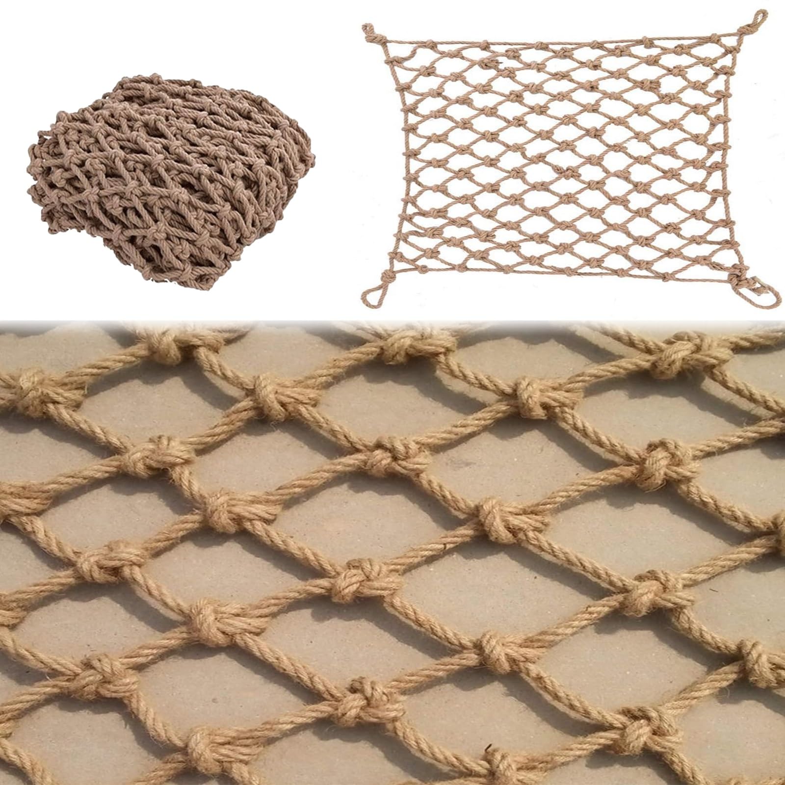 Lwjsocp Brown Indoor Climbing Net For Kids 33X33ft - Safe Rope Netting For Playground, Rock Climbing Cargo Net, 1Cm Diameter Rope, Fun Outdoor Activity For Children