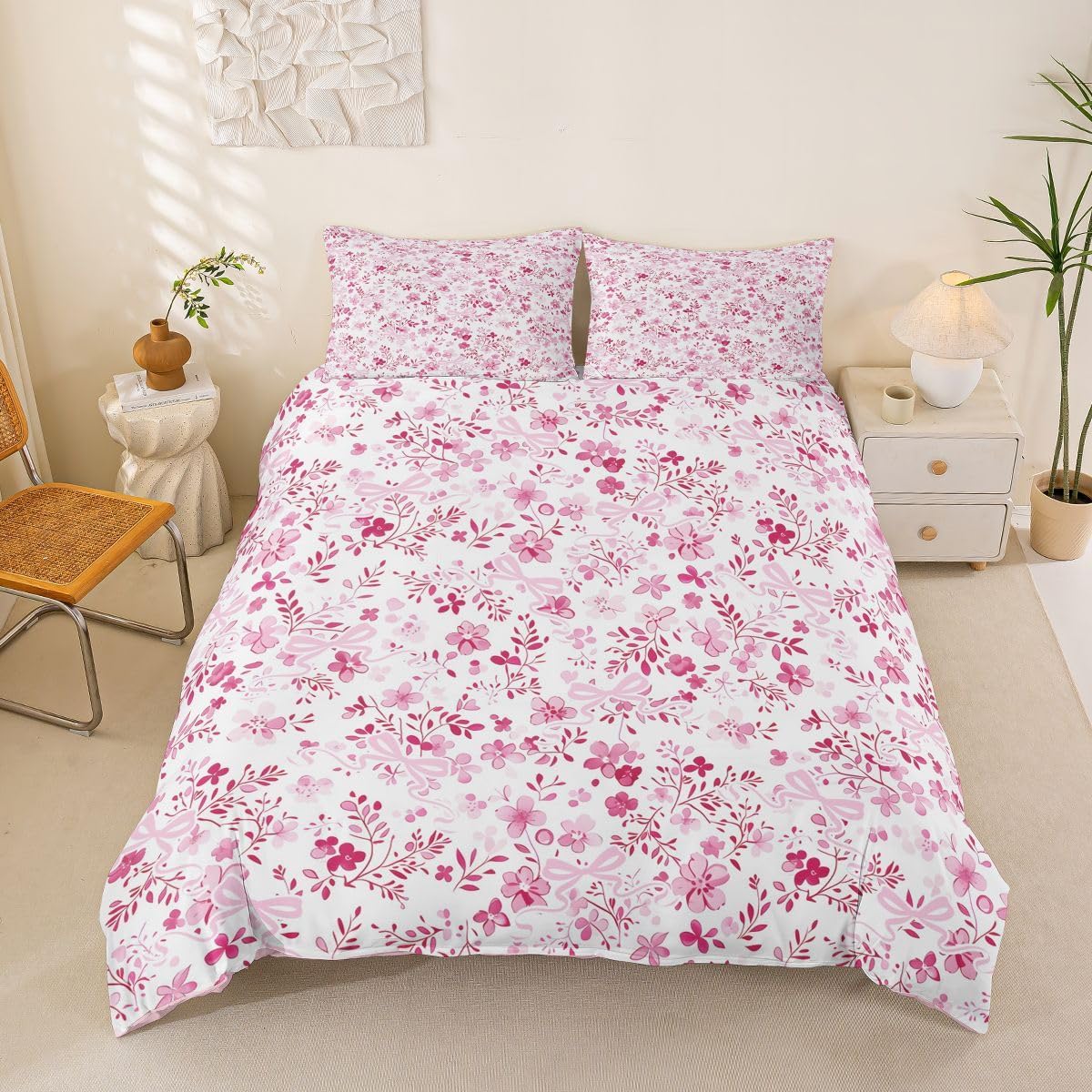 Manfei Pink Wild Floral Duvet Cover Set Toddler Size