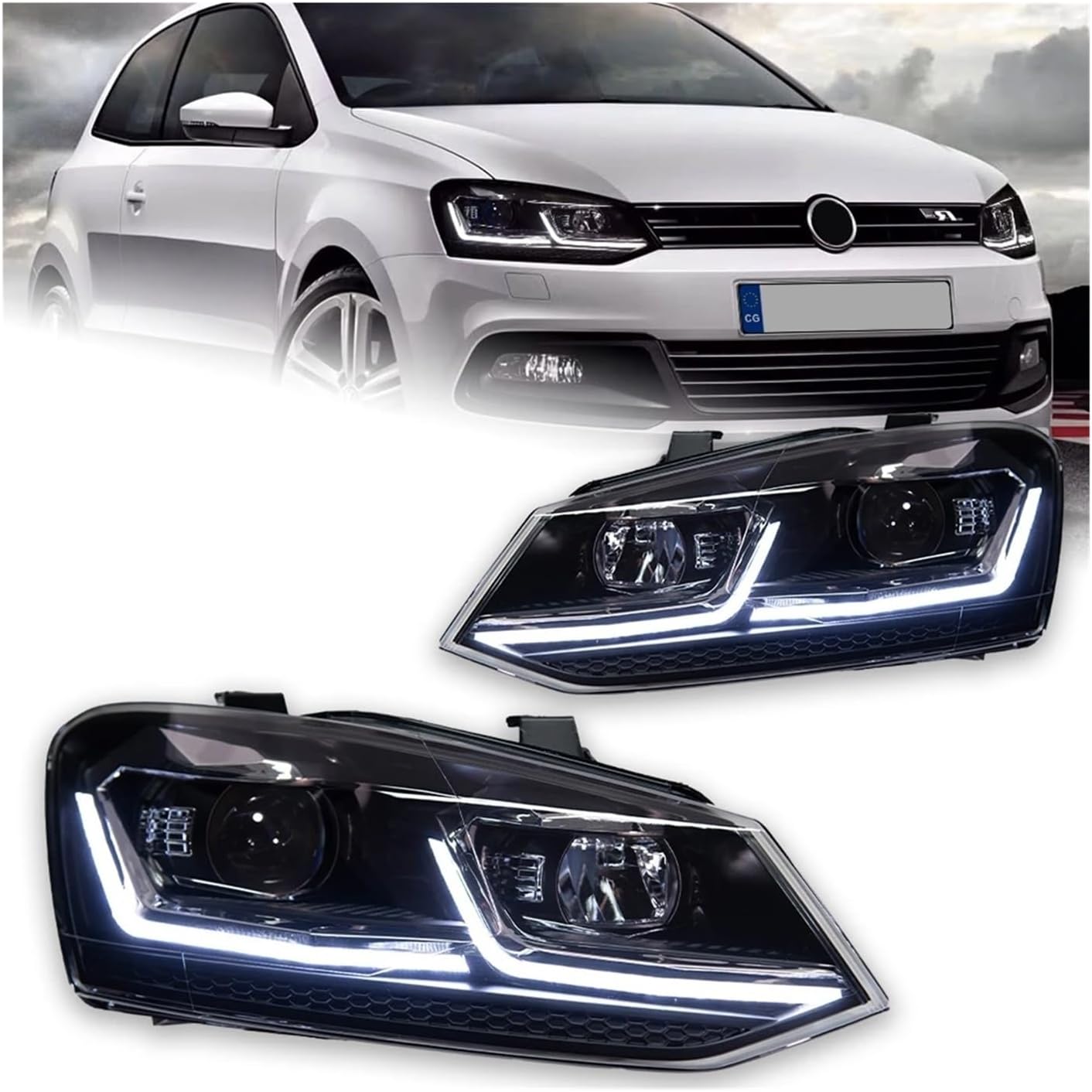 Car Lights Compatible For VW Polo LED Headlight Projector Lens 2011-2017 Vento Head Lamp DRL Hid Head Lamp Bi Xenon Beam Accessories
