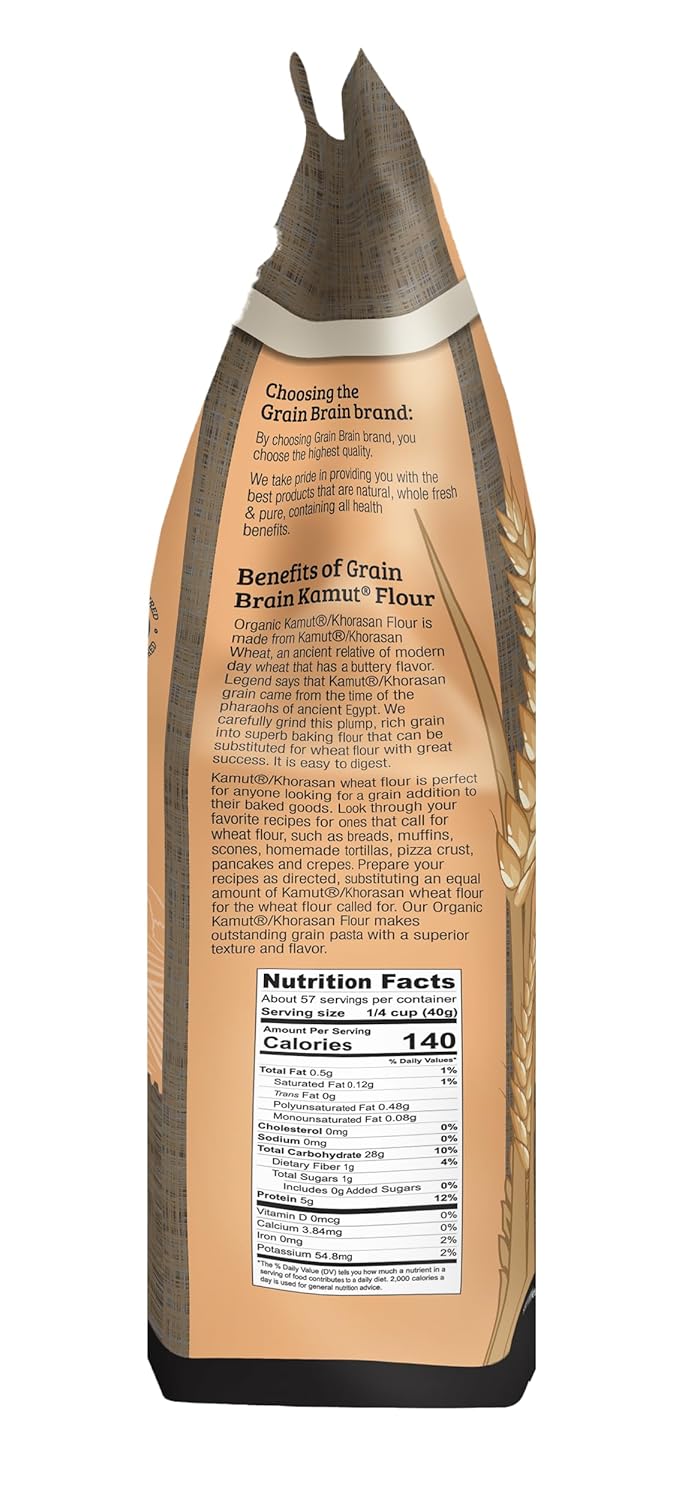 Grain Brain Organic White Kamut Flour (5 lb) Khorosan Wheat All Purpose Flour