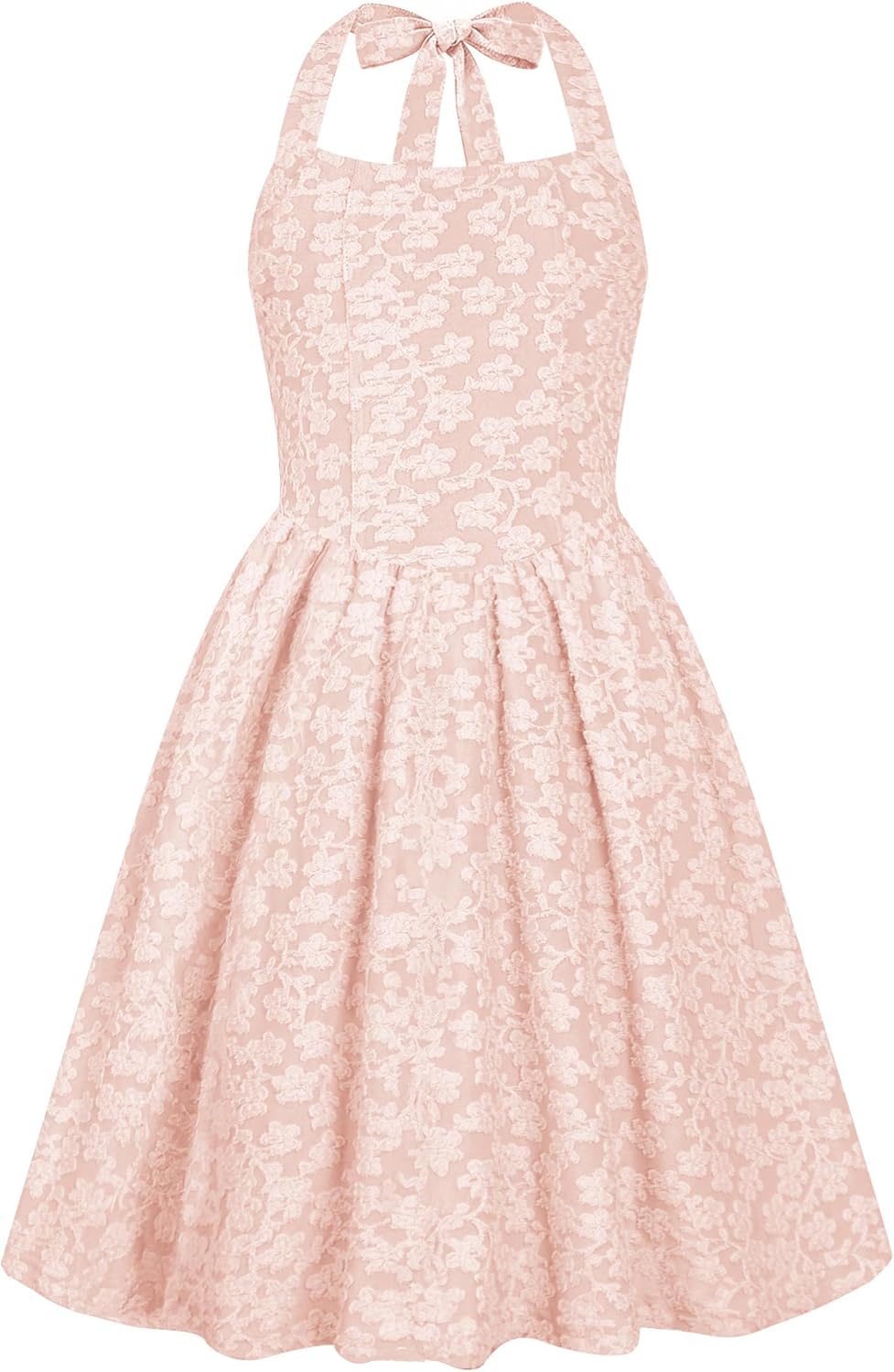 HOZIY Girls Dresses Floral Halter Tie Back Short Dress Juniors Summer A-Line Flowy Backless Sundress 5-14 Years