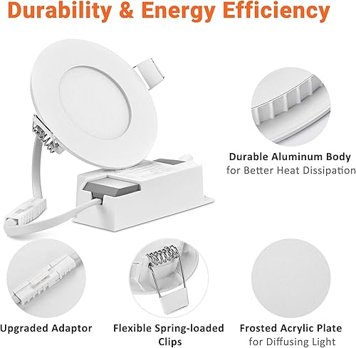 Miniatura 4 de DELight Paquete de 12 luces LED empotrables de 3 pulgadas, 3CCT, luz de techo ultrafina, 3000 K4000 K6000 K, seleccionable, 240 lúmenes, sin lata,