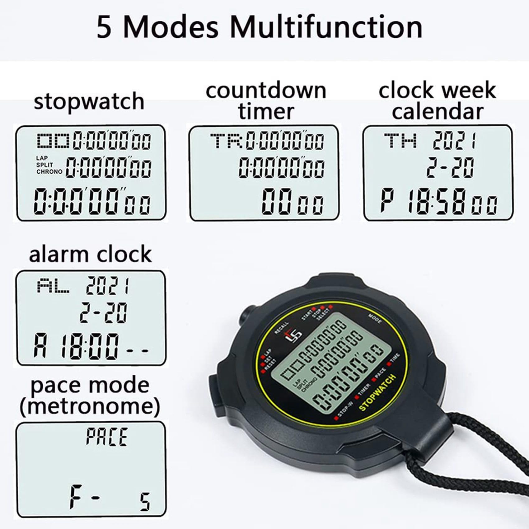 4X Cronometro Digitale, Timer per Il Conto alla Rovescia del Cronometro da 10 / Memoria Divisa, Ampio Display Impermeabile 12/24 Ore