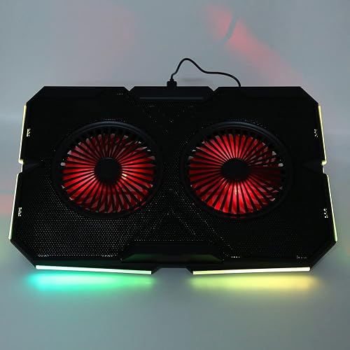 Miniatura 3 de RGB Laptop Pad with Dual Silent Fans, Gaming Laptop Cooler for 14in to 17in, 2 USB Ports 7 s Adjustment Height, Cool RGB ing Effects for Gaming