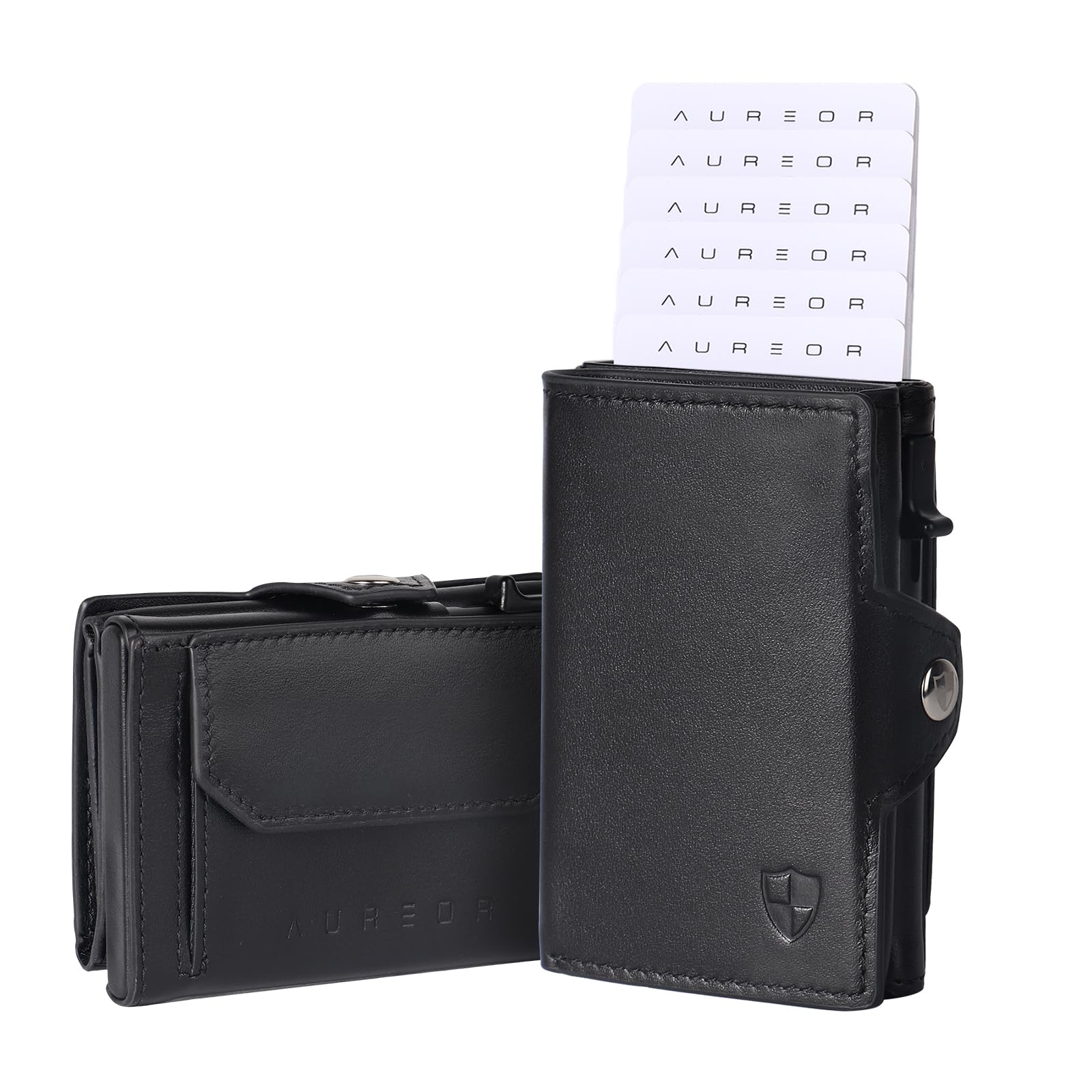 Slim Wallet mit Münzfach | Echtleder Geldbörse für Herren | Karten Portemonnaie | Kartenetui mit RFID Schutz | Smart Wallet 3.0 | Minimalistisches Design | Edles Schwarz