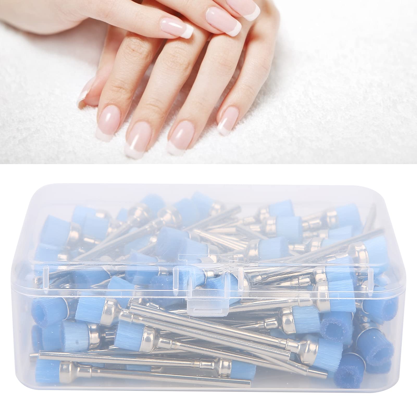 Spazzola per la pulizia delle punte per lima unghie, 100 pezzi, spazzola per la rimozione della polvere delle unghie, accessorio per strumenti di manicure, setole ad alta densità, (Blu)