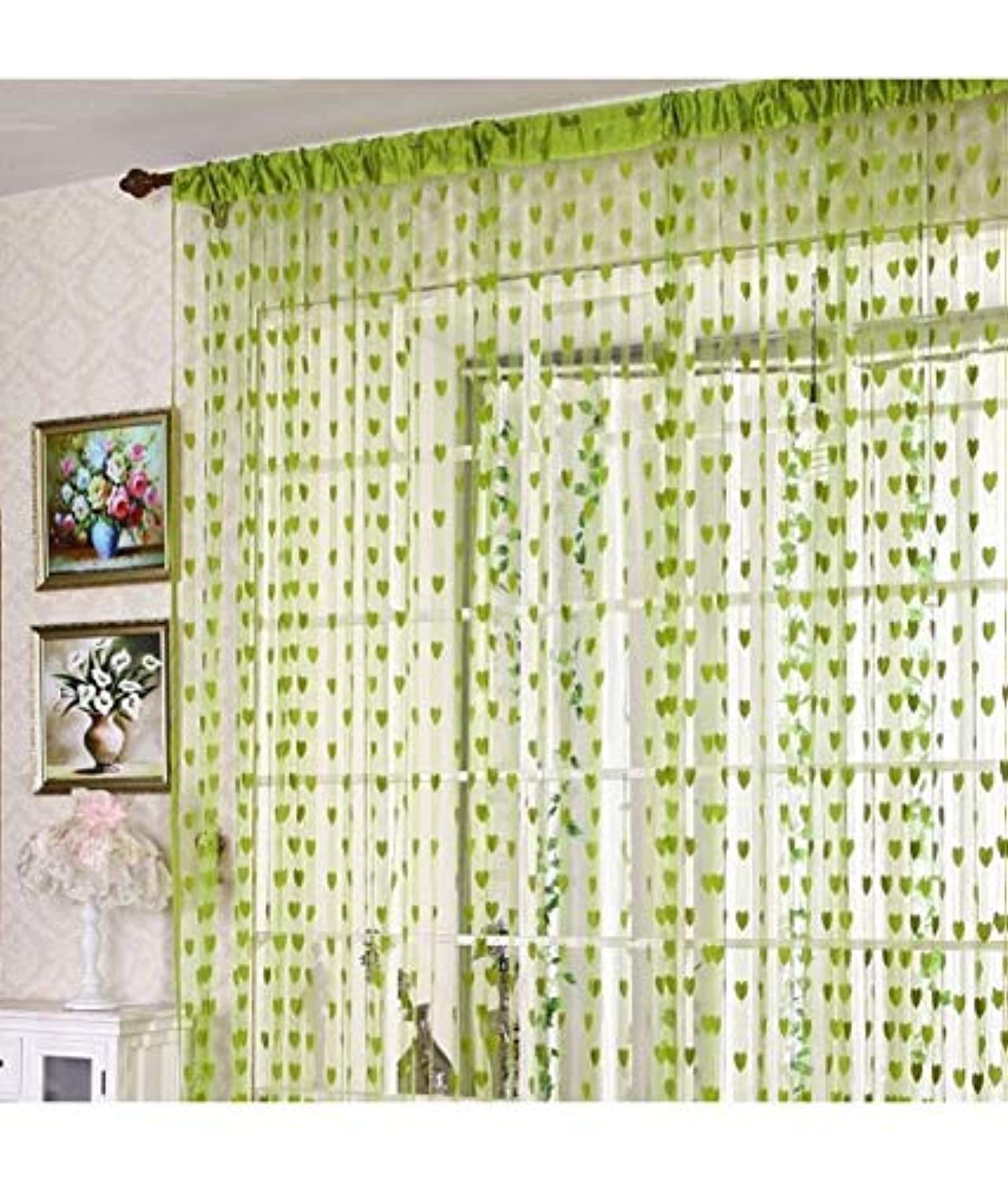 PINDIA Polyresin 1 Pc Decorative Heart Curtain Room Door Semi Sheer Rod Pocket Curtain-Green 6Ft