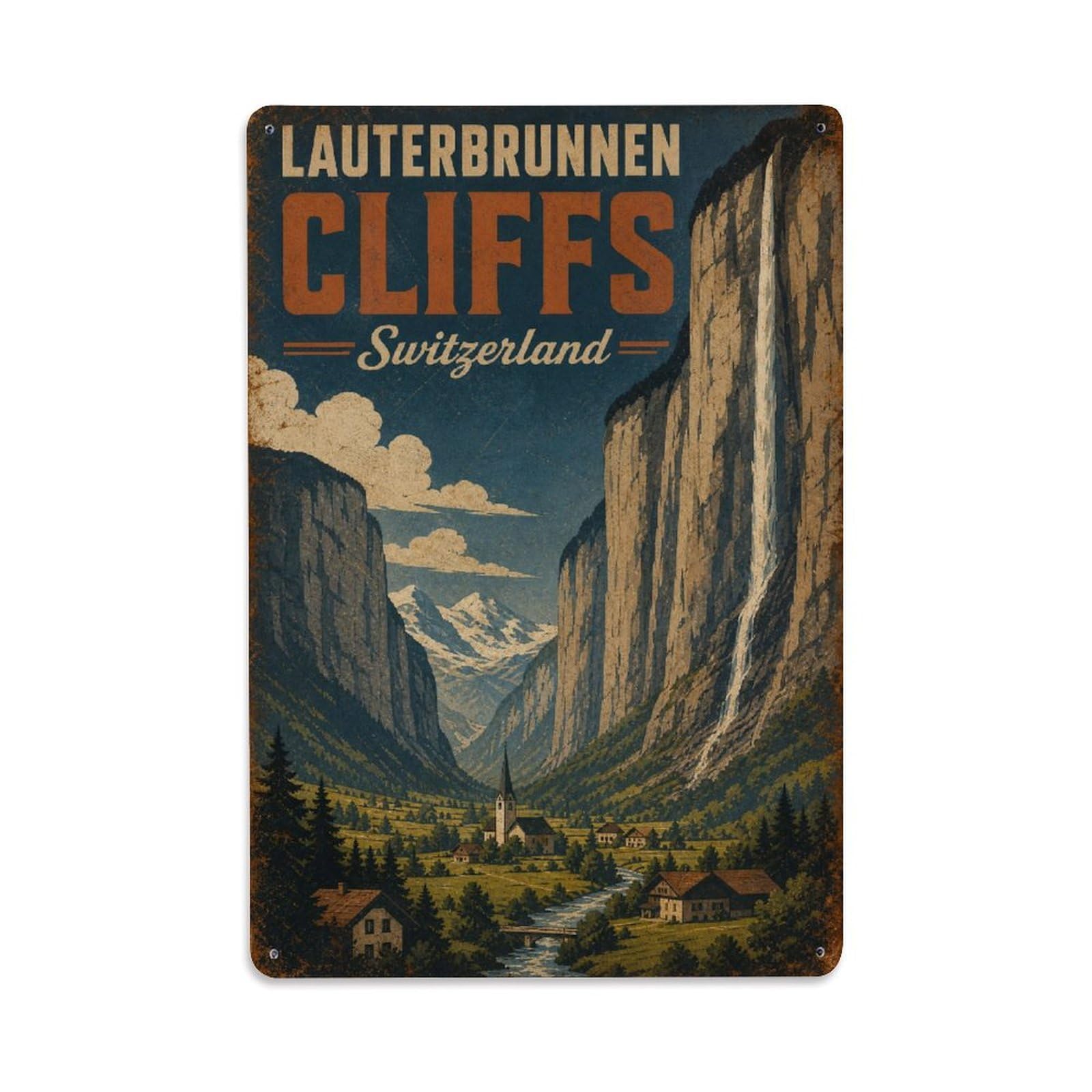 Gead 8X12inch Style Vintage Travel Lauterbrunnen Switzerland Cliffs Metal Tin Sign