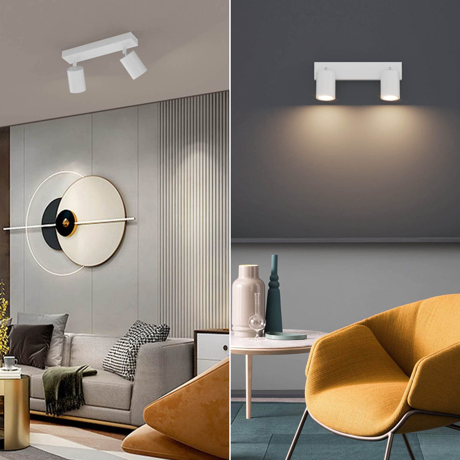 Klighten Spot Plafond GU10, Plafonnier 2 Spots Blanc Orientable Rotatif, Moderne Luminaire Plafonnier, Éclairage de Plafond Interieur pour Cuisine, Chambre, Salon, Couloir, Ampoule non Incluse