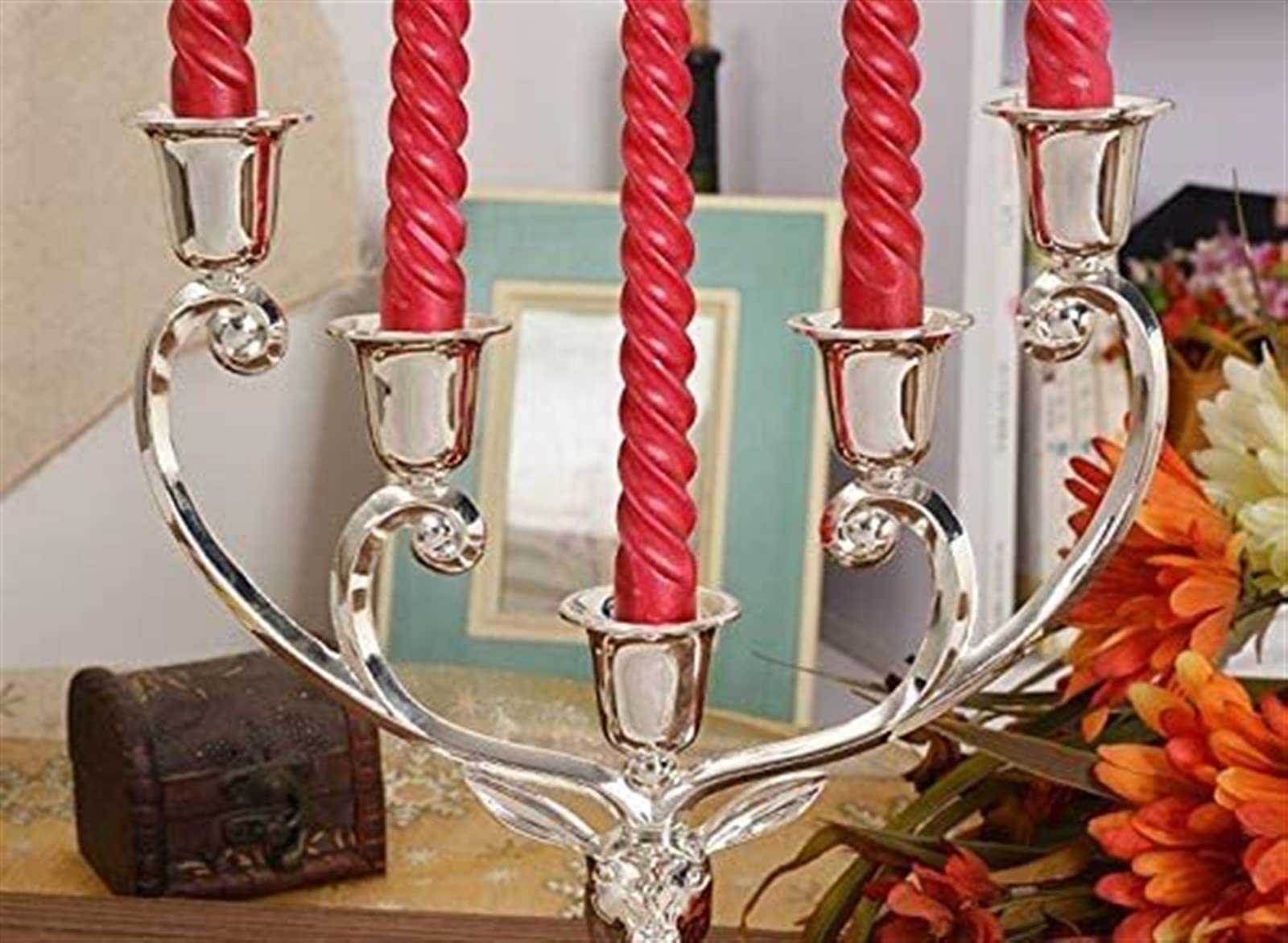 Portacandele a forma di renna in metallo con finitura argento lucido Candeliere decorativo a 5 bracci Candelabro in lega di zinco ，Portacandele