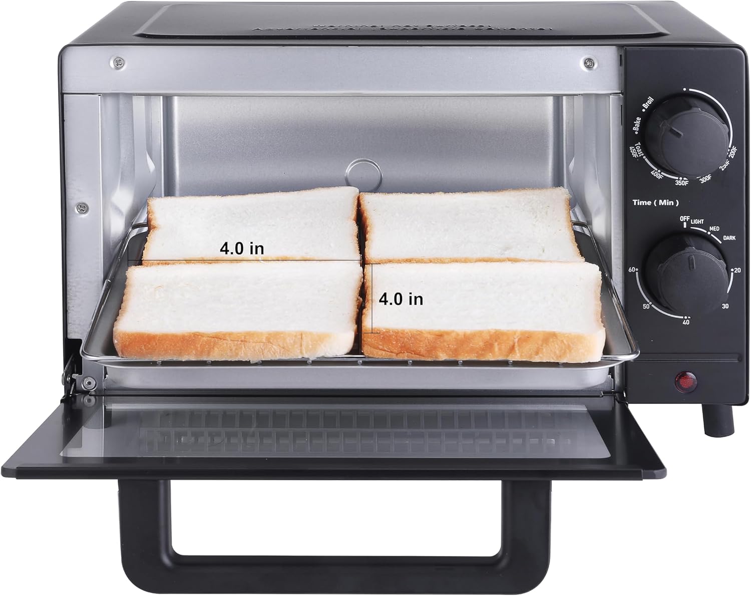 4 Slice Toaster Oven with 3 Setting, Baking Rack and Pan, Black, New