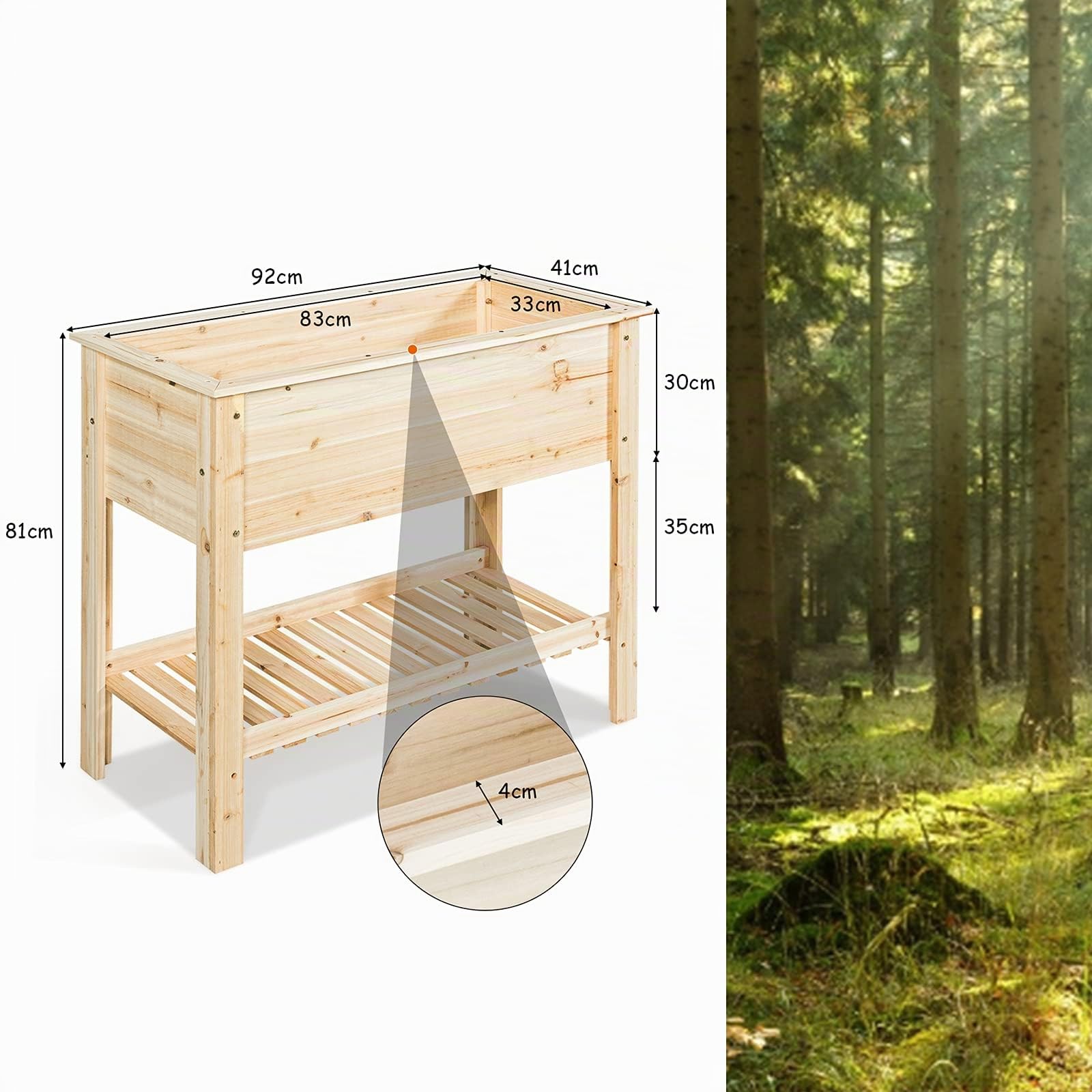 COSTWAY Maceta Elevada de Madera Jardinera Elevada para Plantas Flores Cama para Planta Cultivo para Jardín Exterior Patio (92 x 41x 81 cm)
