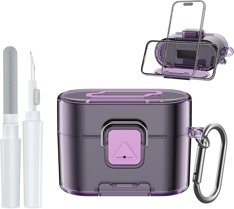 [with Safety Lock] for Sony WF-1000XM6 Case Cover, Soft TPU Clear Protective Earbuds Case with Cleaning Kit & Carabiner, Wireless Charging Headphone Accessories for Men Women(Clear Purple)