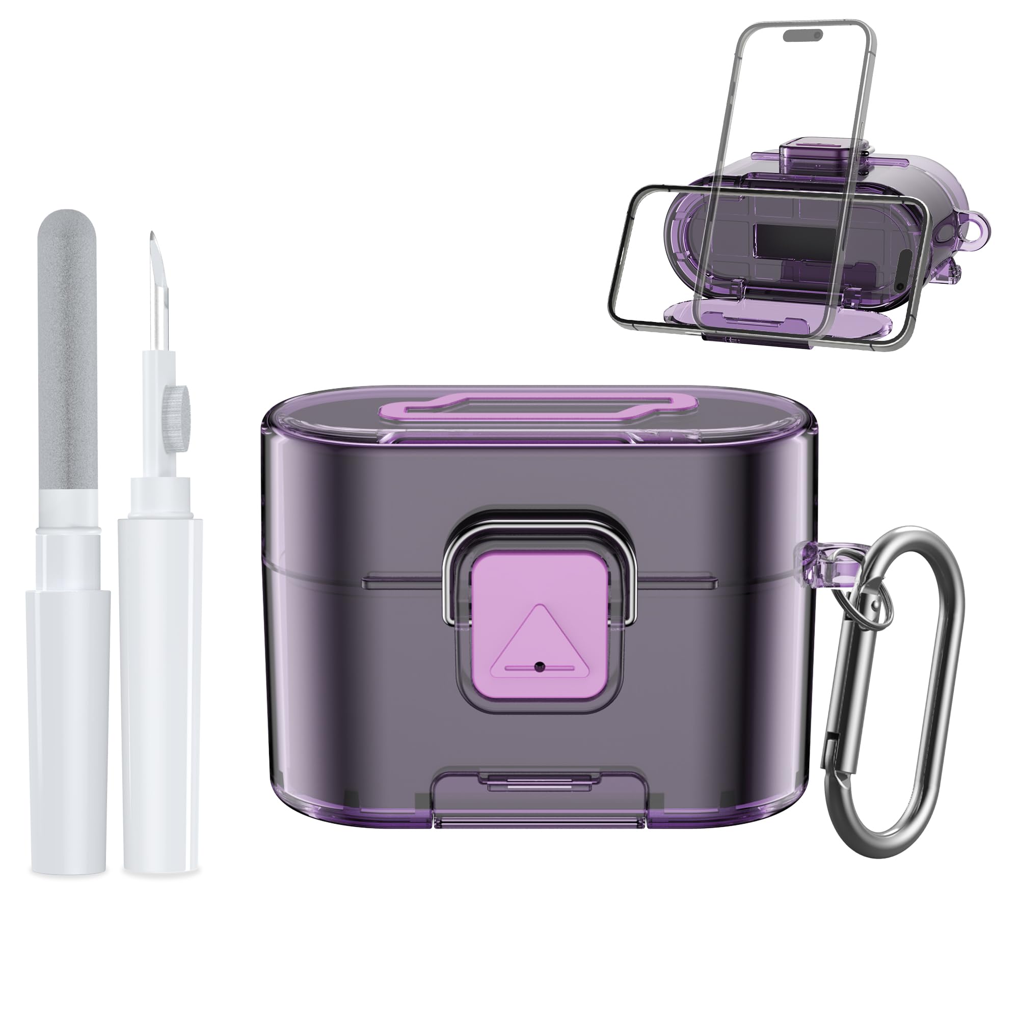 View 1 of [with Safety Lock] for Sony WF-1000XM6 Case Cover, Soft TPU Clear Protective Earbuds Case with Cleaning Kit & Carabiner, Wireless Charging Headphone Accessories for Men Women(Clear Purple)