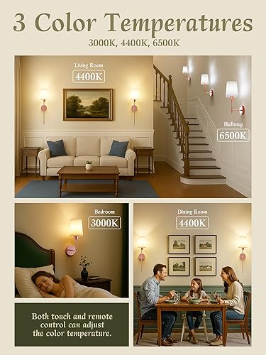 Miniatura 7 de Juego de 2 apliques de pared con pilas, luces de pared inalámbricas de oro rosa con bombillas magnéticas recargables y control remoto, regulables y