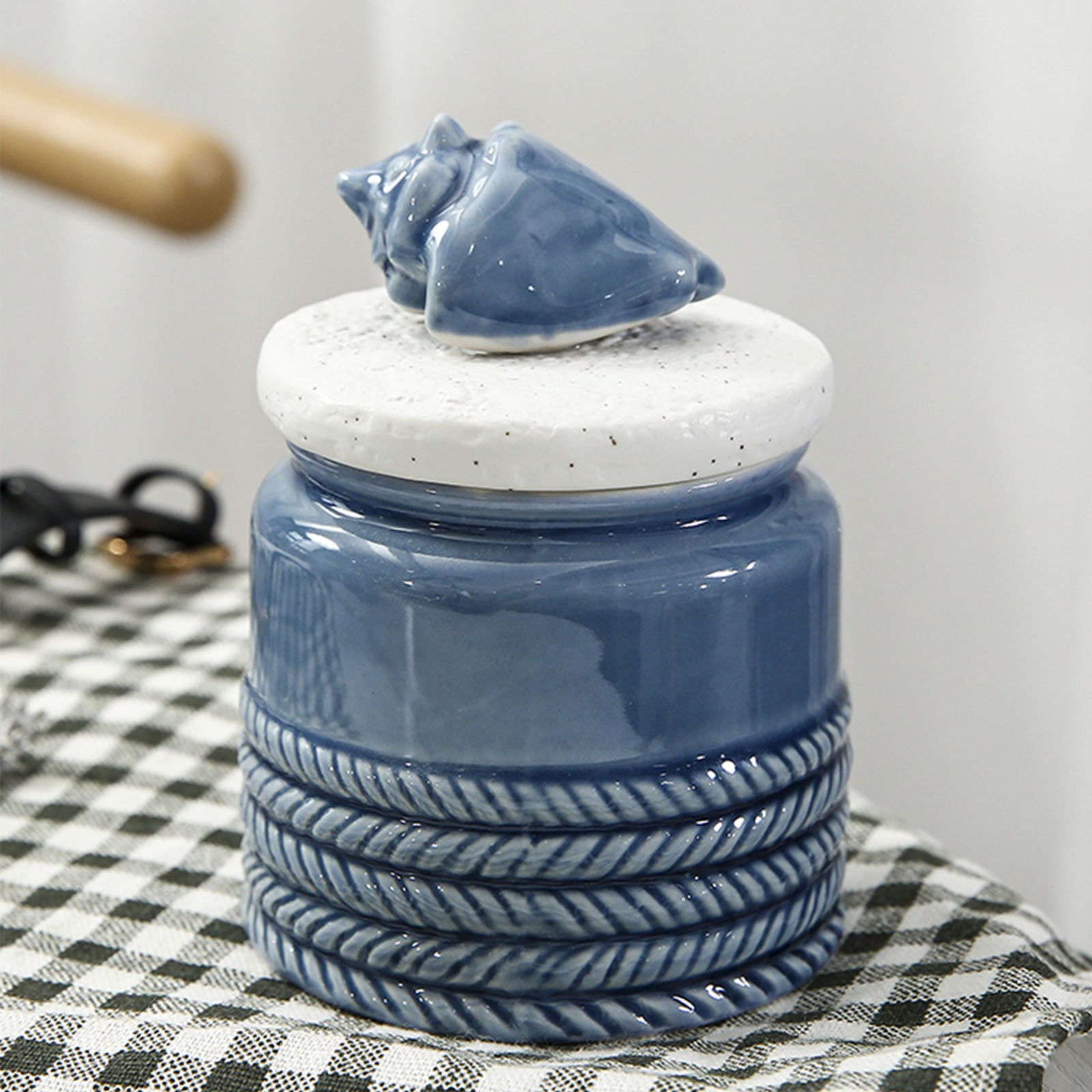 Keramische Zuckerdose,Gewürzbehälter, Zuckerdose mit Deckel, Keramik-Kaffee-Zuckerdosen, Zuckertopf, Zuckerbehälter, Gewürzglas, Salztopf, Gewürzbehälter – Blauer A-Seestern (Color : Blue B, Size :