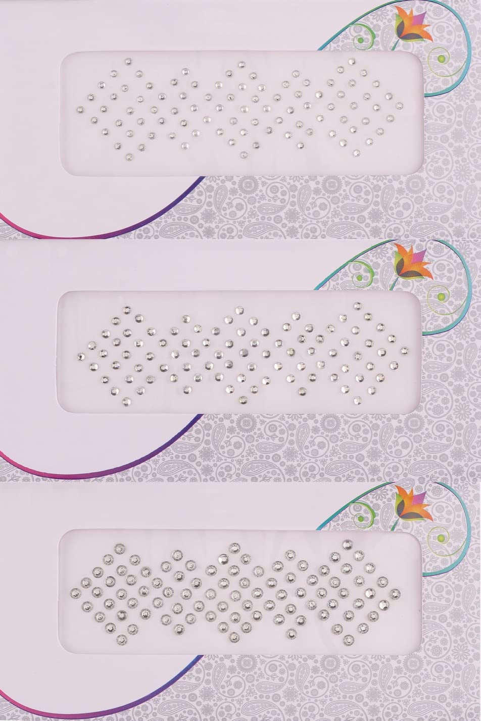 Vama Fashions Round Bindis White Crystal Stone kumkum sticker Diamond Cut Kundan Silver bindiya Set For Women (Pack of 3 Sheets Mix Sizes), Medium