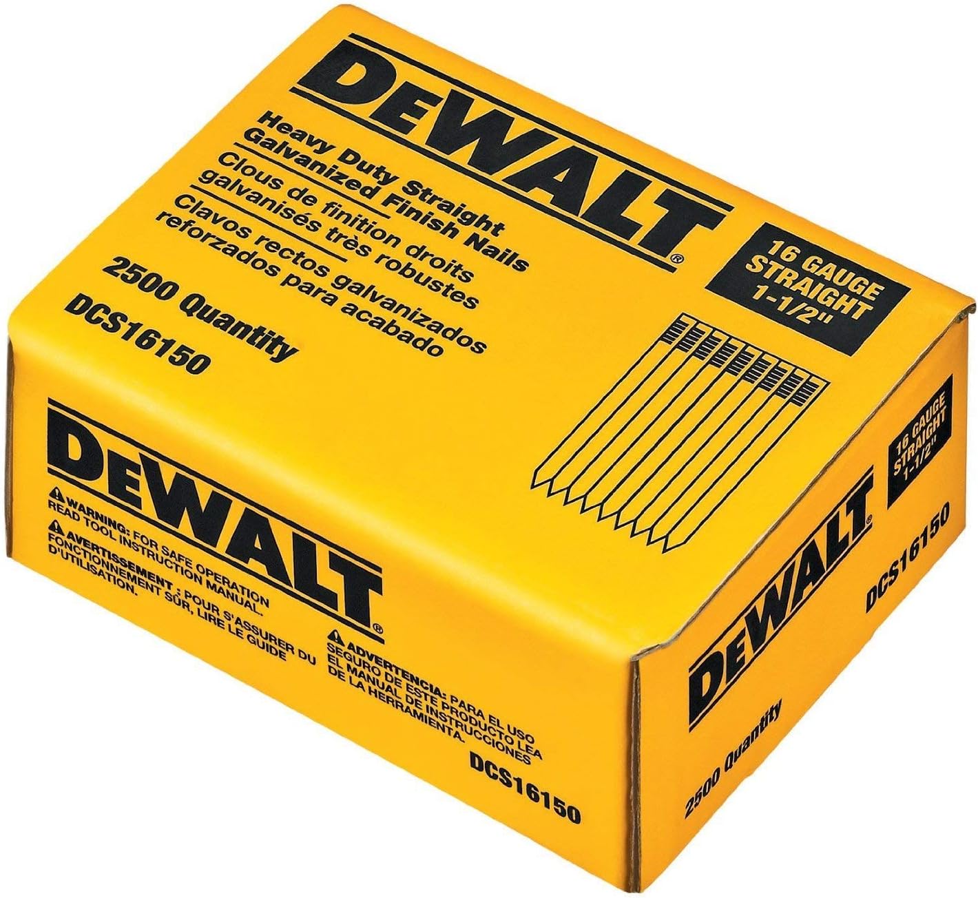 DeWalt DCS16150 4 Pack 1-1/2in. 16 Gauge Straight Finish Nail (2,500 per Box)